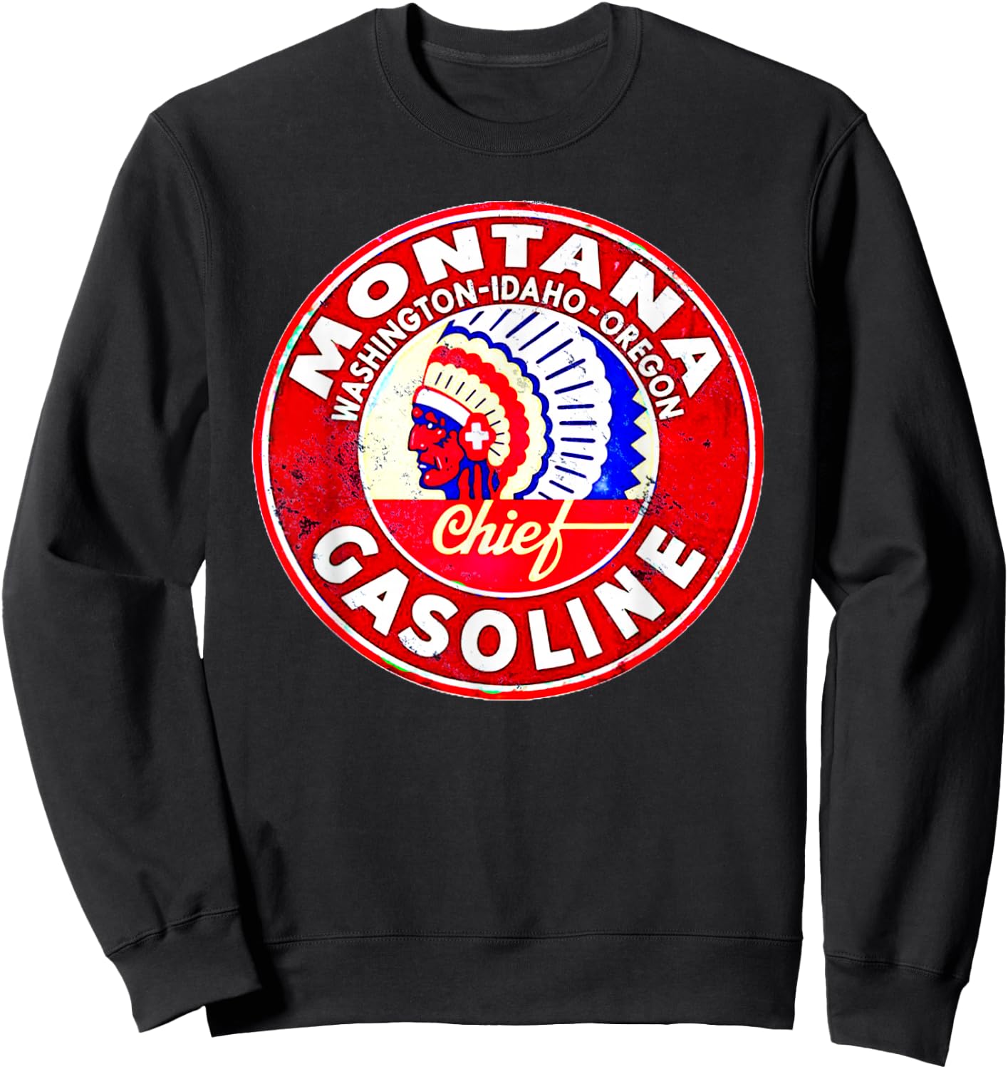 Retro Vintage Gas Station Montana Motor Oil Car Bikes Garage Sweatshirt - Sweatshirt | Black