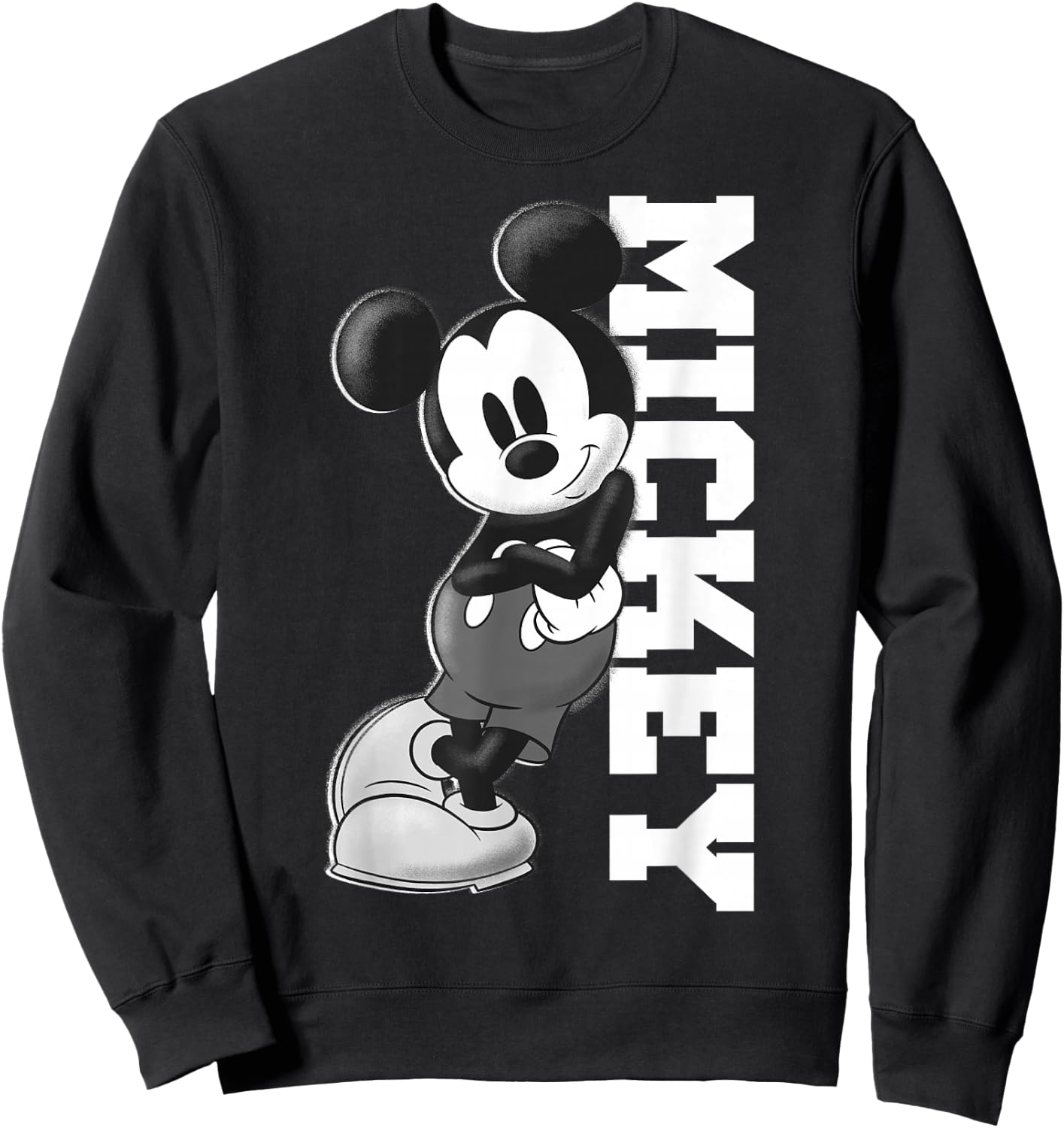 Disney Mickey Mouse Leaning on Name White Sweatshirt - Sweatshirt | Black