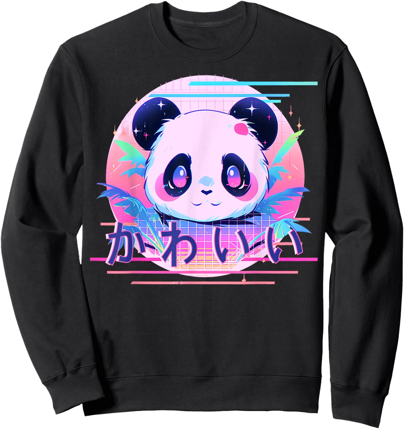 Kawaii Panda 80s Retro Cute Japanese Vaporwave Aesthetic Sweatshirt - Sweatshirt | Black