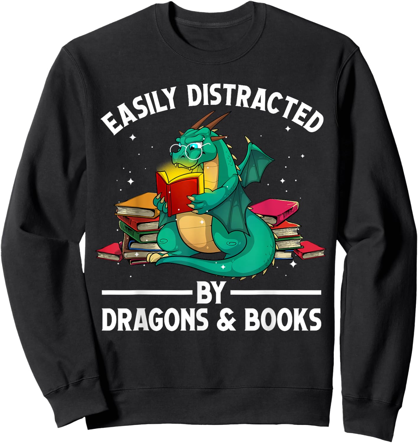 Cute Dragon Book Design Women Kids Dragon Book Lover Sweatshirt - Sweatshirt | Black