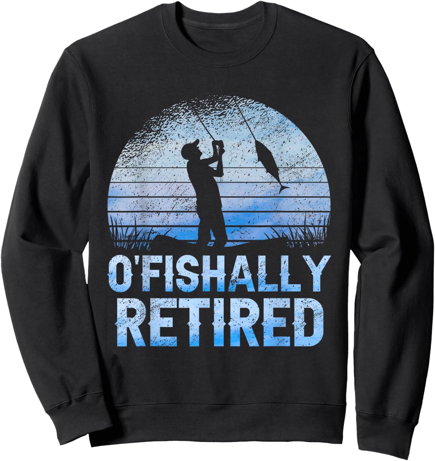 Ofishally Retired Fishing Retro Retirement Dad Father's Day Sweatshirt - Sweatshirt | Black