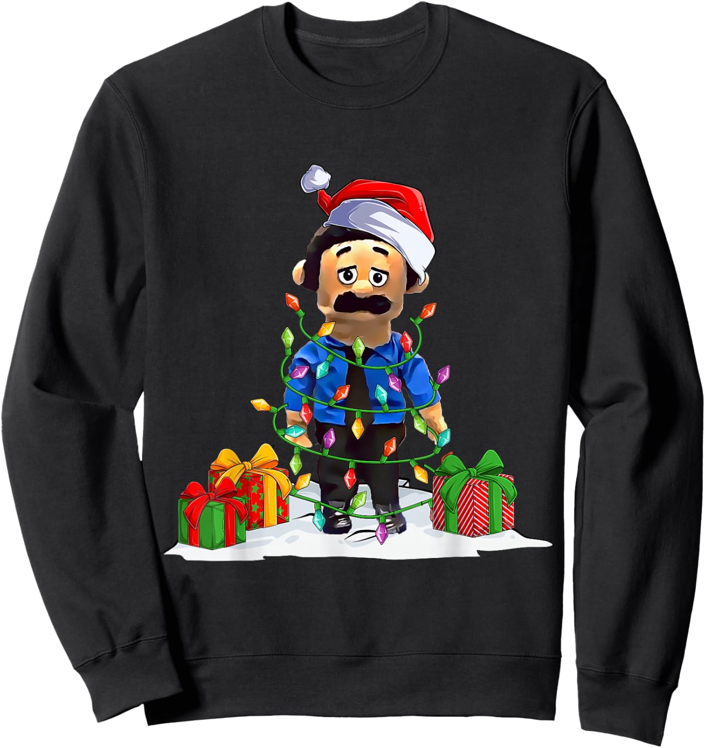 Awkward Diego Puppet -Adults Black Small Cartoon Christmas Sweatshirt - Sweatshirt | Black