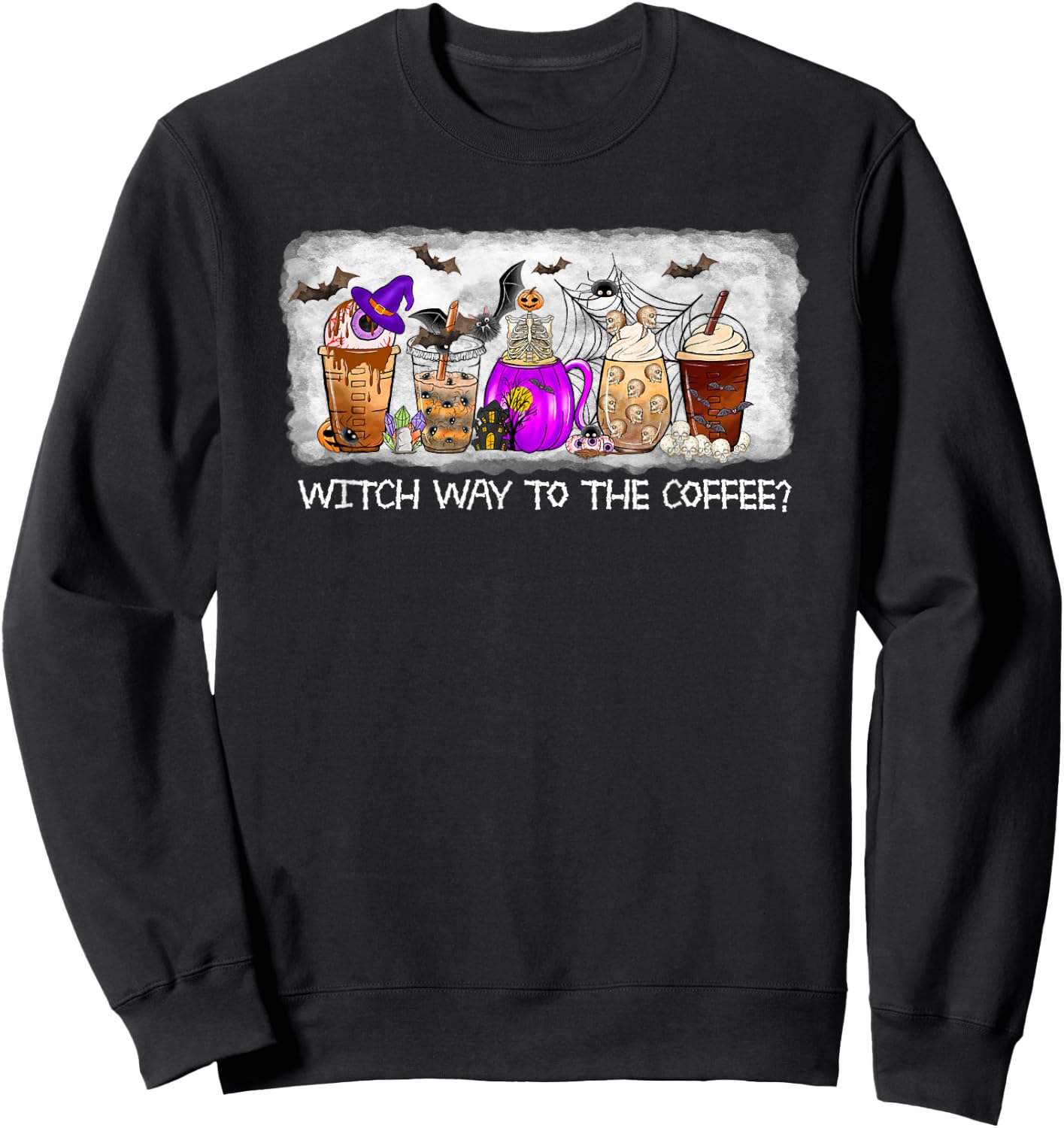 Witch Way To The coffee Lover Halloween Fall Costume Tops Sweatshirt - Sweatshirt | Black