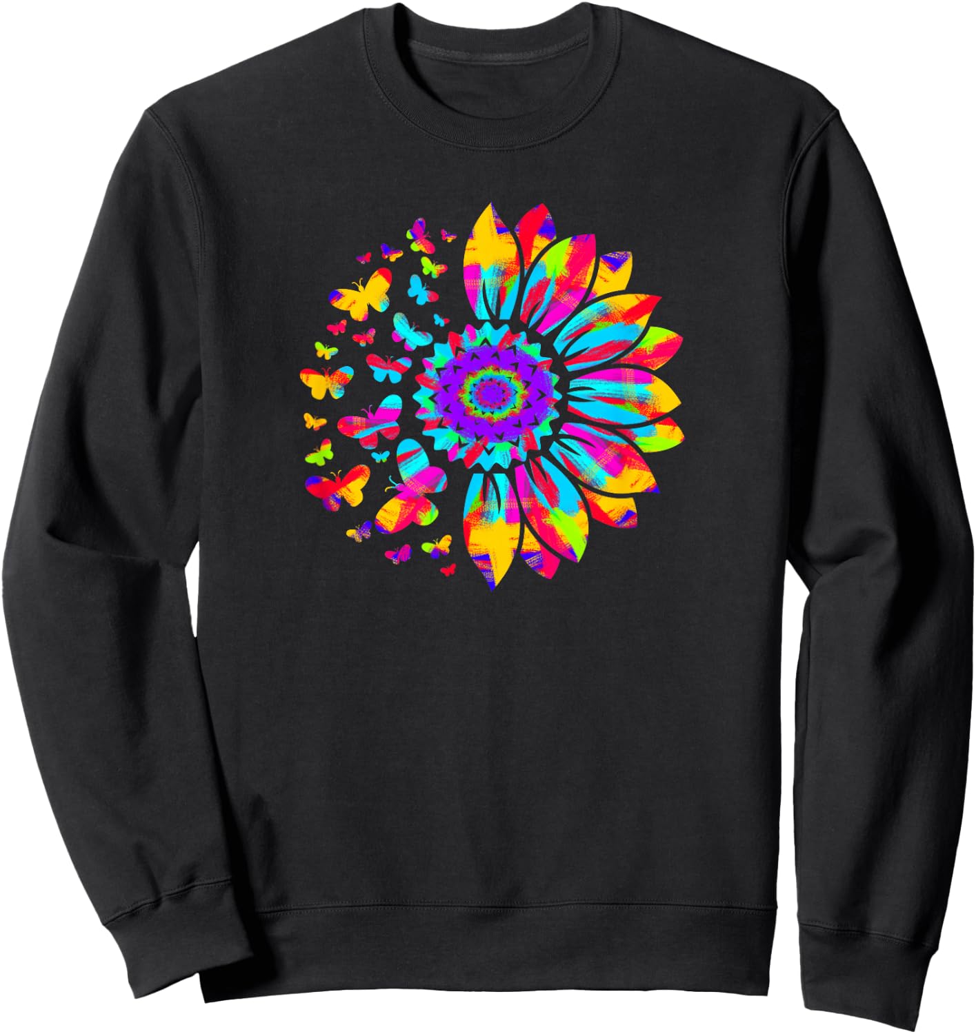 Sunflower Sun Flower Tie Dye Daisy Butterflies Women Girls Sweatshirt - Sweatshirt | Black