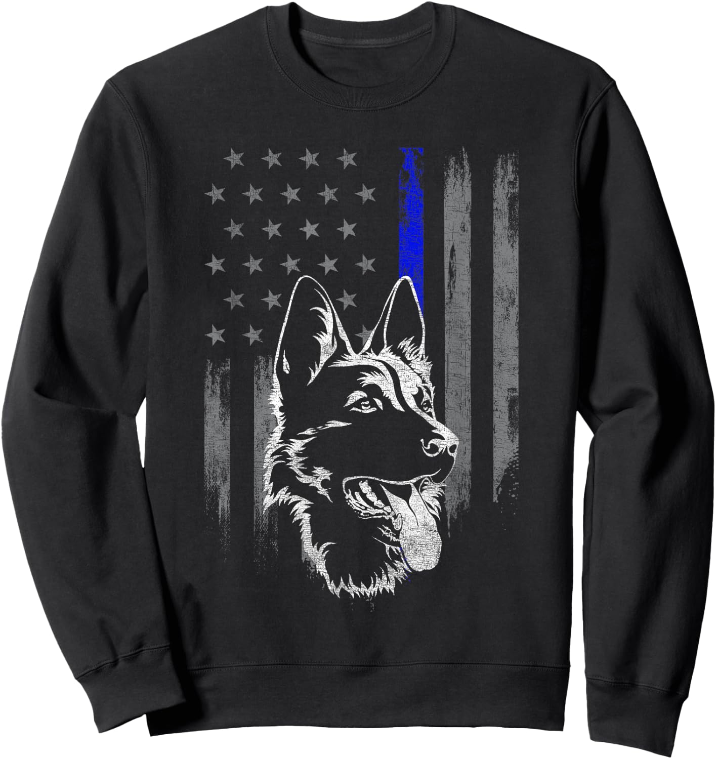 American Flag Thin Blue Line Flag German Shepherd Police Sweatshirt - Sweatshirt | Black