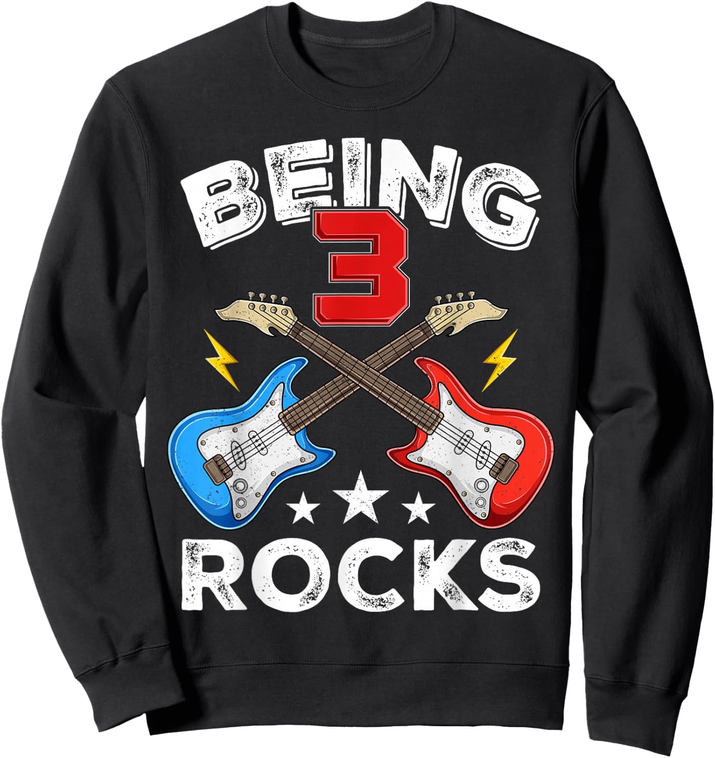 Being 3 Rocks Guitar Three Year Old Cool 3rd Birthday Kids Sweatshirt - Sweatshirt | Black