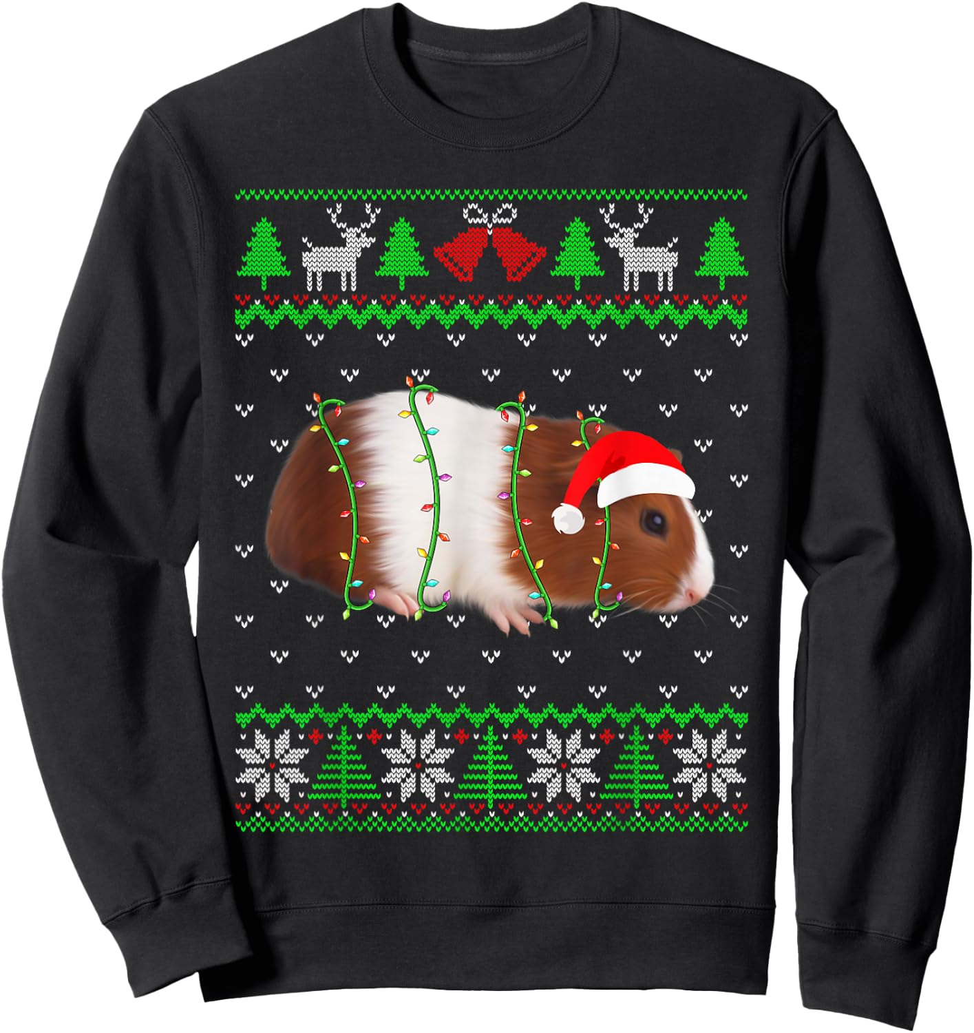 Funny Guinea pig Lights Ugly Sweater Christmas Tree Animals Sweatshirt - Sweatshirt | Black