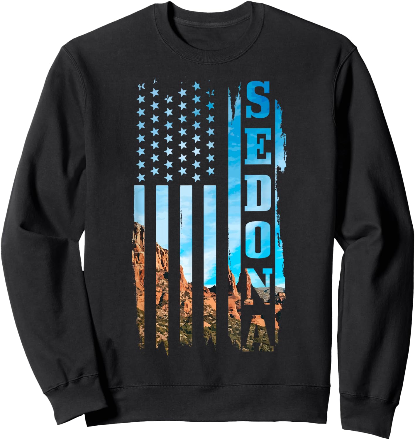 Sedona Arizona Patriotic American Flag Vintage Nature Hiking Sweatshirt - Sweatshirt | Black