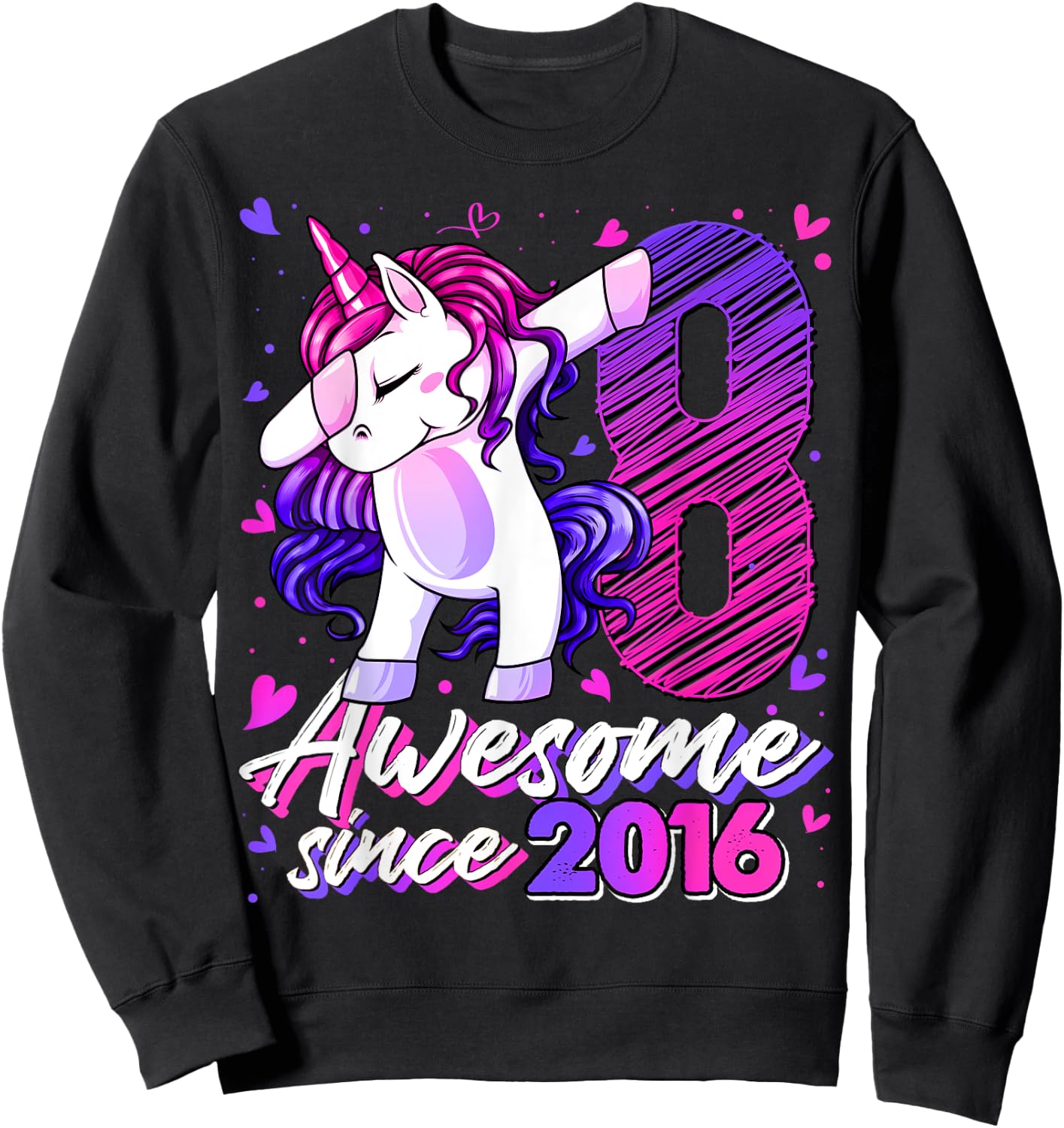 8 Years Old Flossing Unicorn Gifts 8th Birthday Girl Party Sweatshirt - Sweatshirt | Black