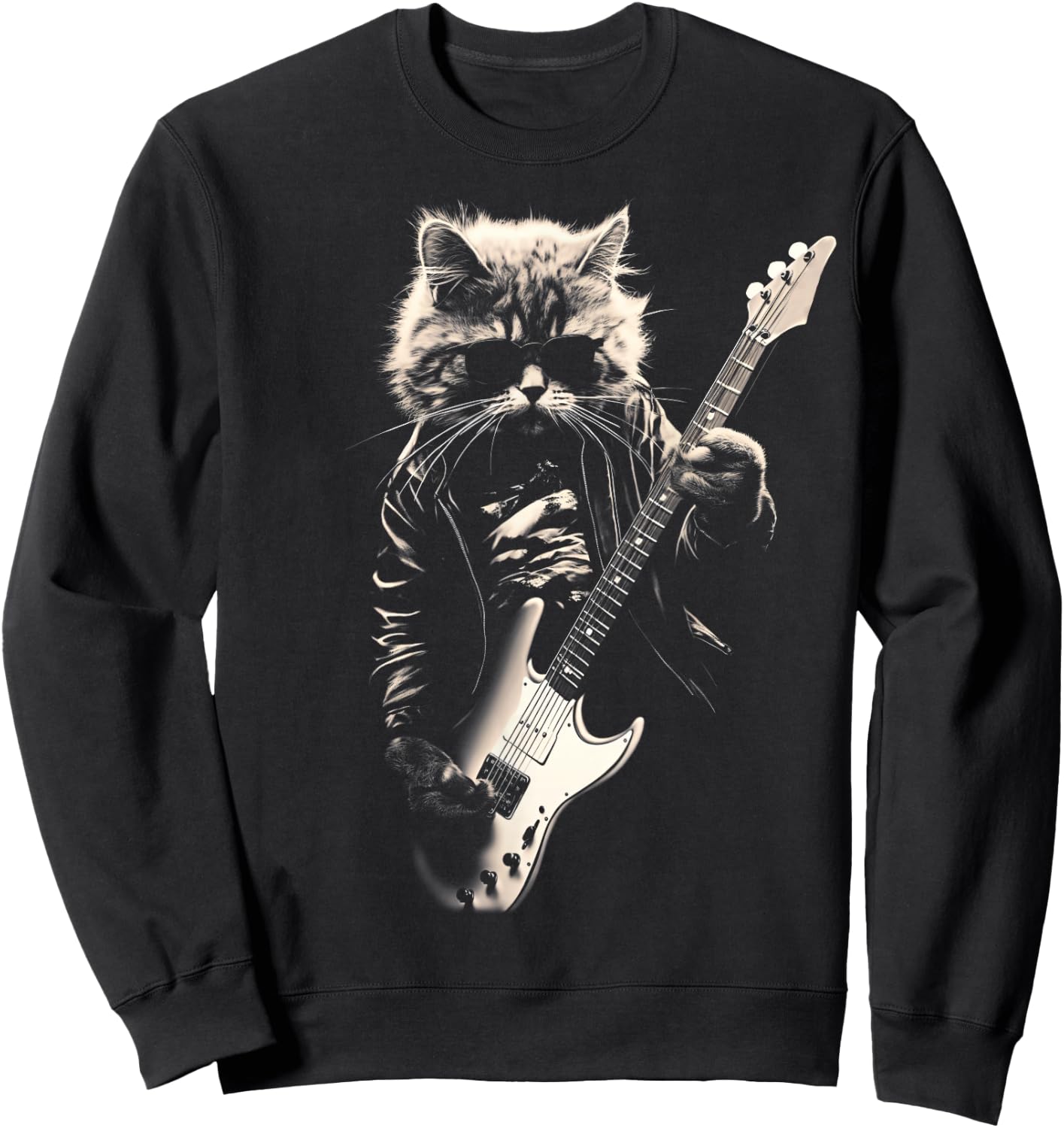 Rock Cat Playing Guitar - Funny Guitar Cat Sweatshirt - Sweatshirt | Black