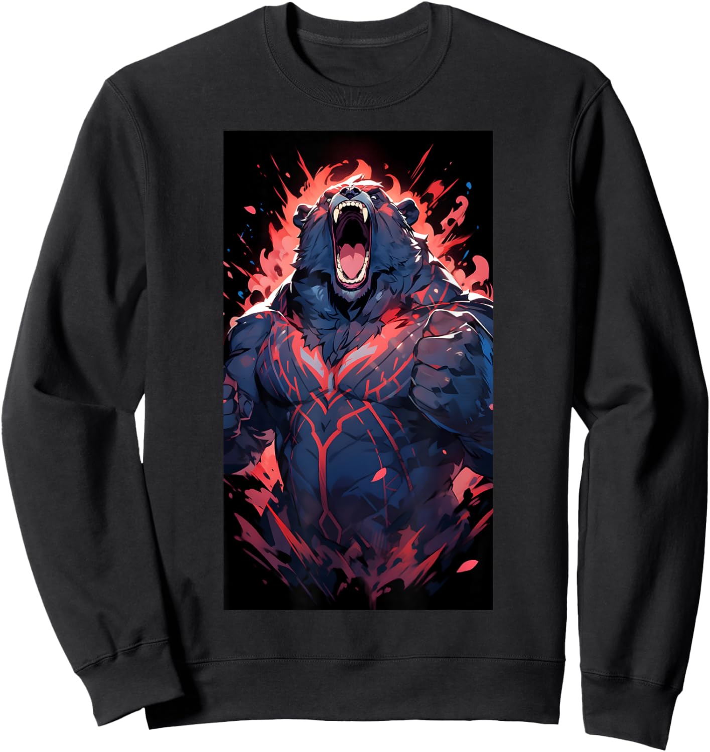 Bodybuilding Fitness Gym Bodybuilder Bear Anime Workout Sweatshirt - Sweatshirt | Black