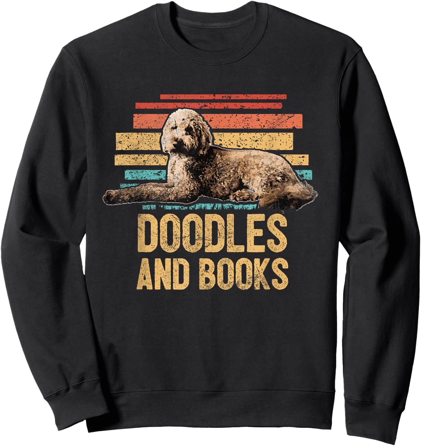 Doodles And Books Goldendoodle Dog Doodle Book Lover Retro Sweatshirt - Sweatshirt | Black