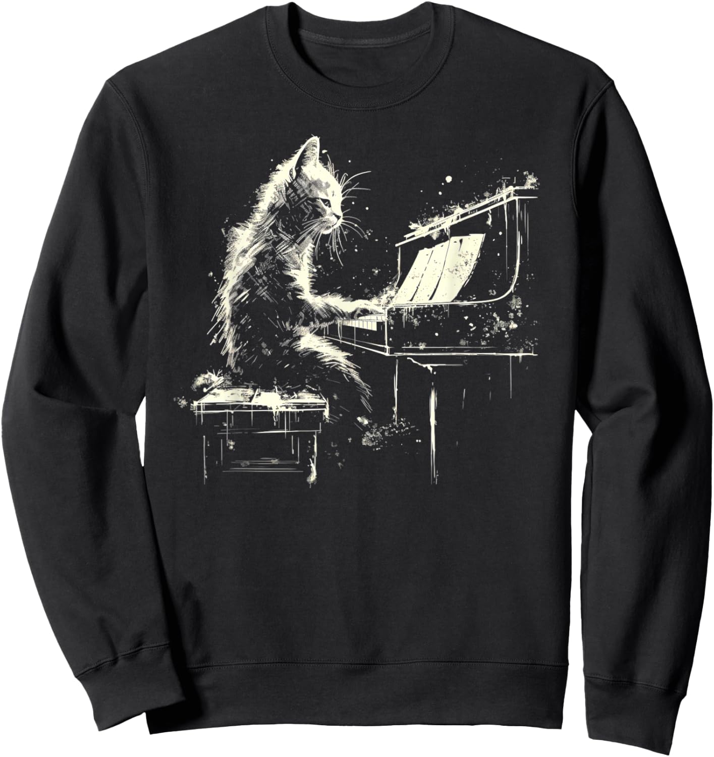 Cat Playing Piano Women Girls Kids Sweatshirt - Sweatshirt | Black