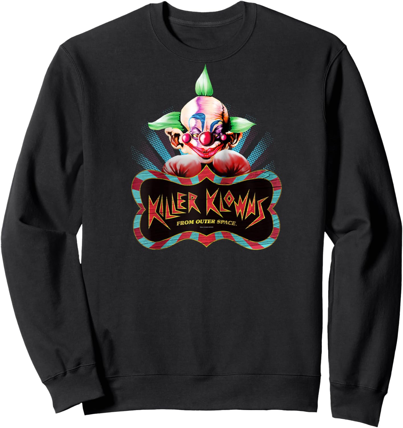 Killer Klowns from Outer Space Shorty Boxing Pose Above Logo Raglan Baseball Sweatshirt - Sweatshirt | Black