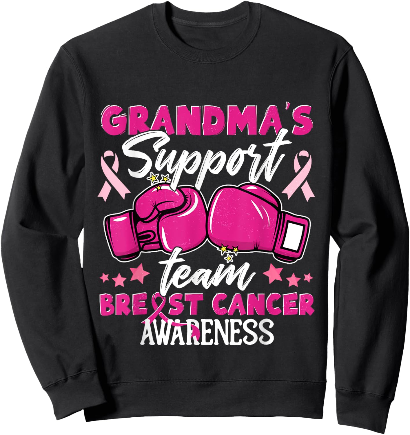 Grandma's Support Team Breast Cancer Awareness Support Squad Sweatshirt - Sweatshirt | Black