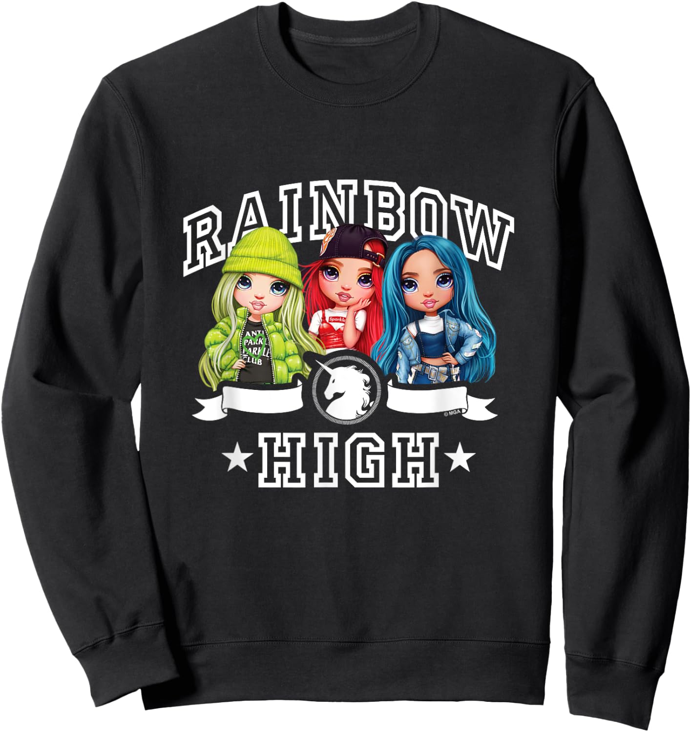 Rainbow High - Skylar Ruby Jade Collegiate Unicorn Logo Sweatshirt - Sweatshirt | Black