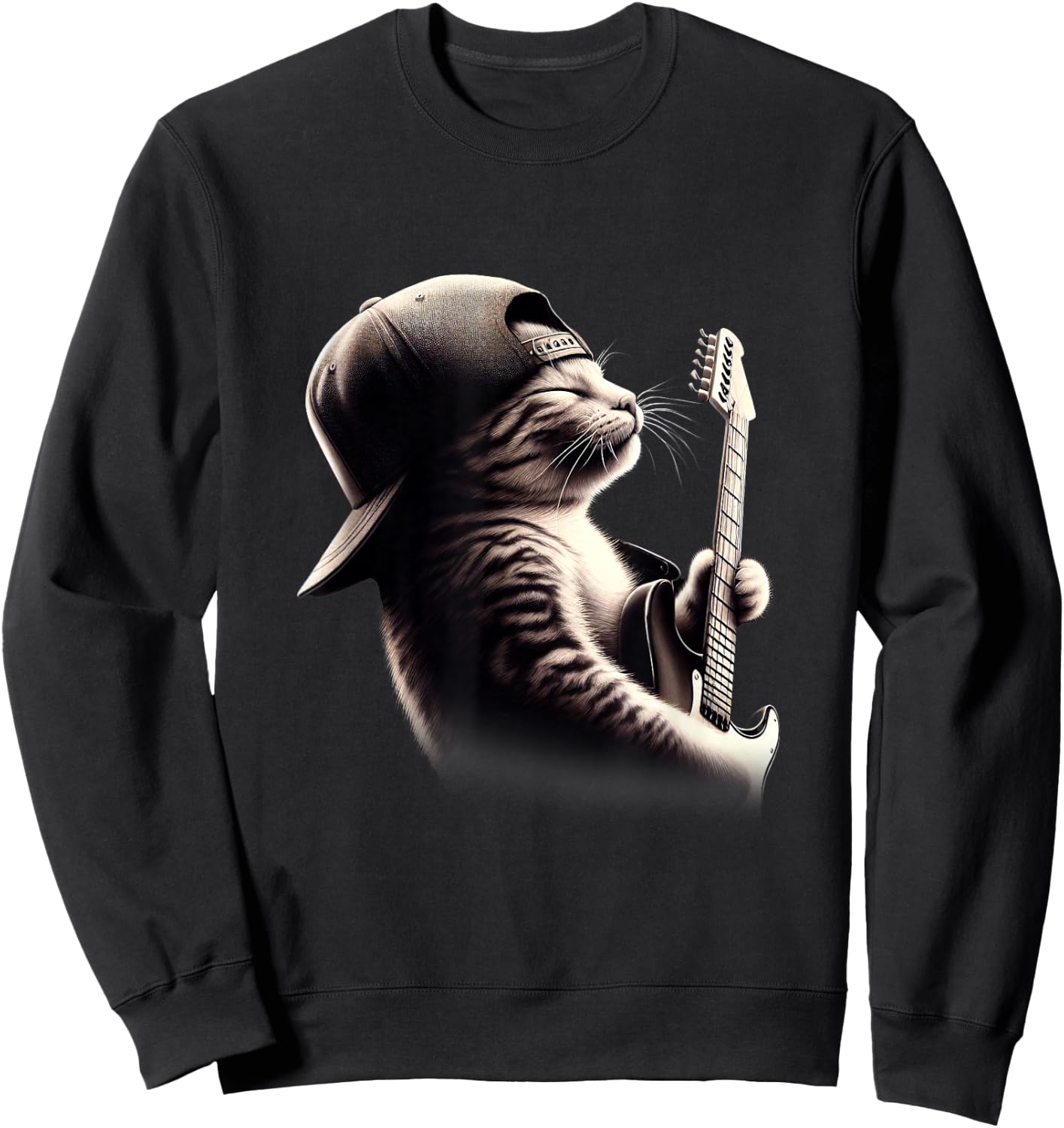 Cat Playing Guitar - Funny Rock Music Guitar Cat Sweatshirt - Sweatshirt | Black