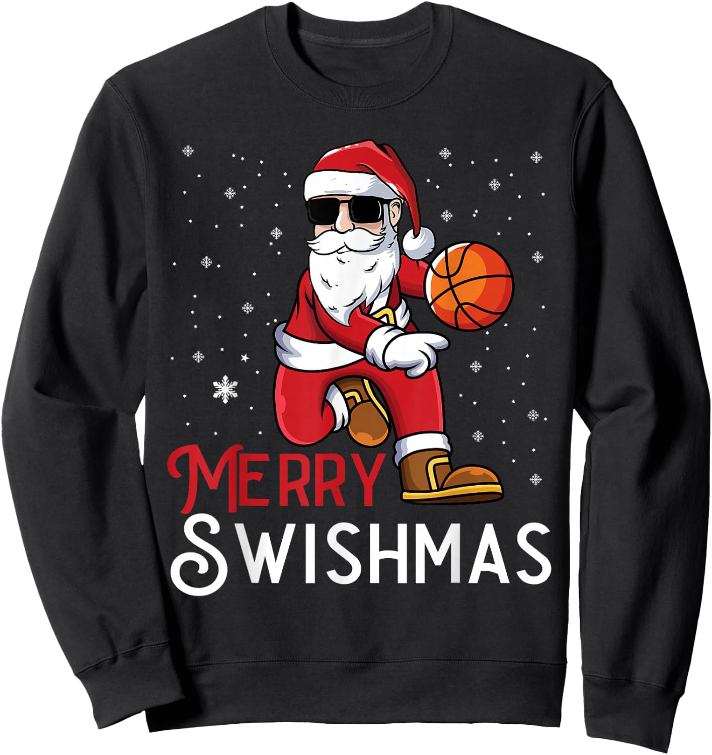Merry Swishmas Funny Christmas Santa Basketball Player Sweatshirt - Sweatshirt | Black