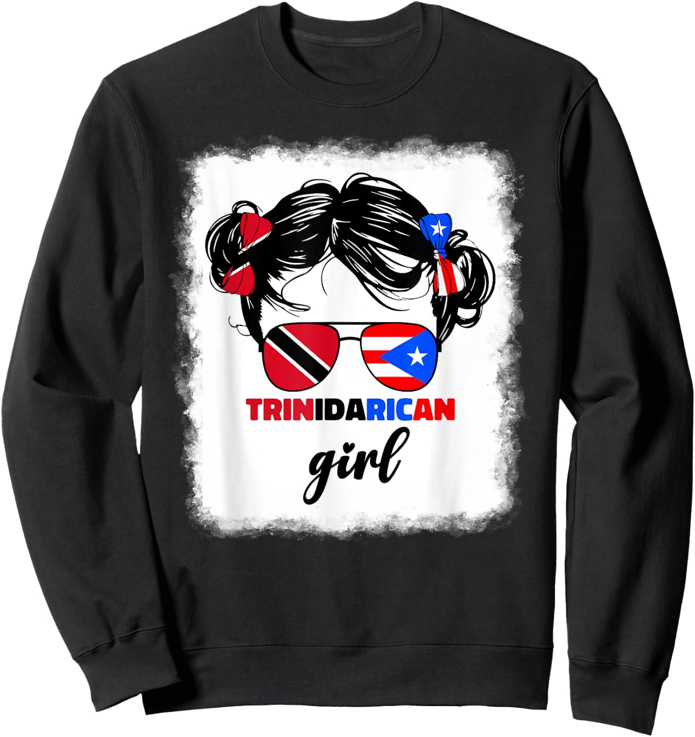 Trinidad And Puerto Rican Rico Flag Trinidadian Kids Girls Sweatshirt - Sweatshirt | Black