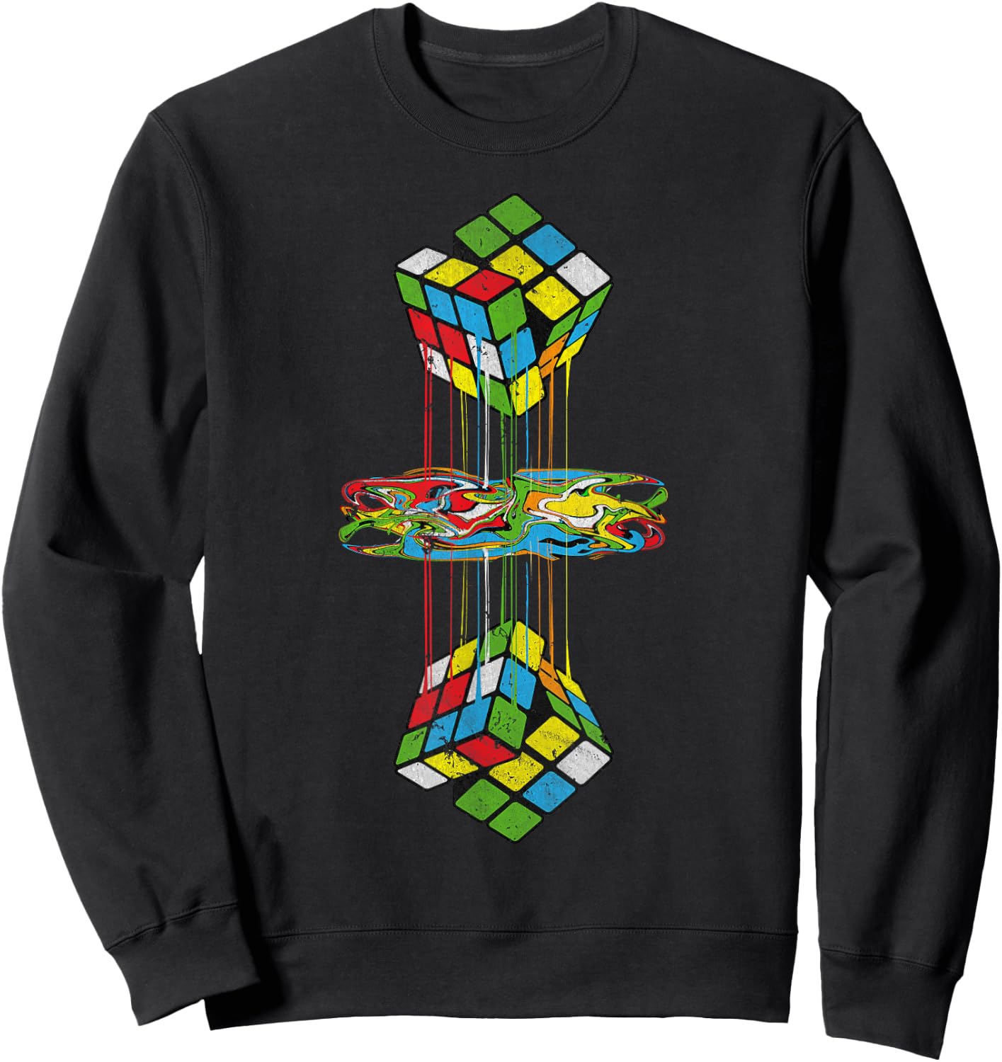 Vintage Melting Cube Refection Graphic Math Speedcubing Sweatshirt - Sweatshirt | Black