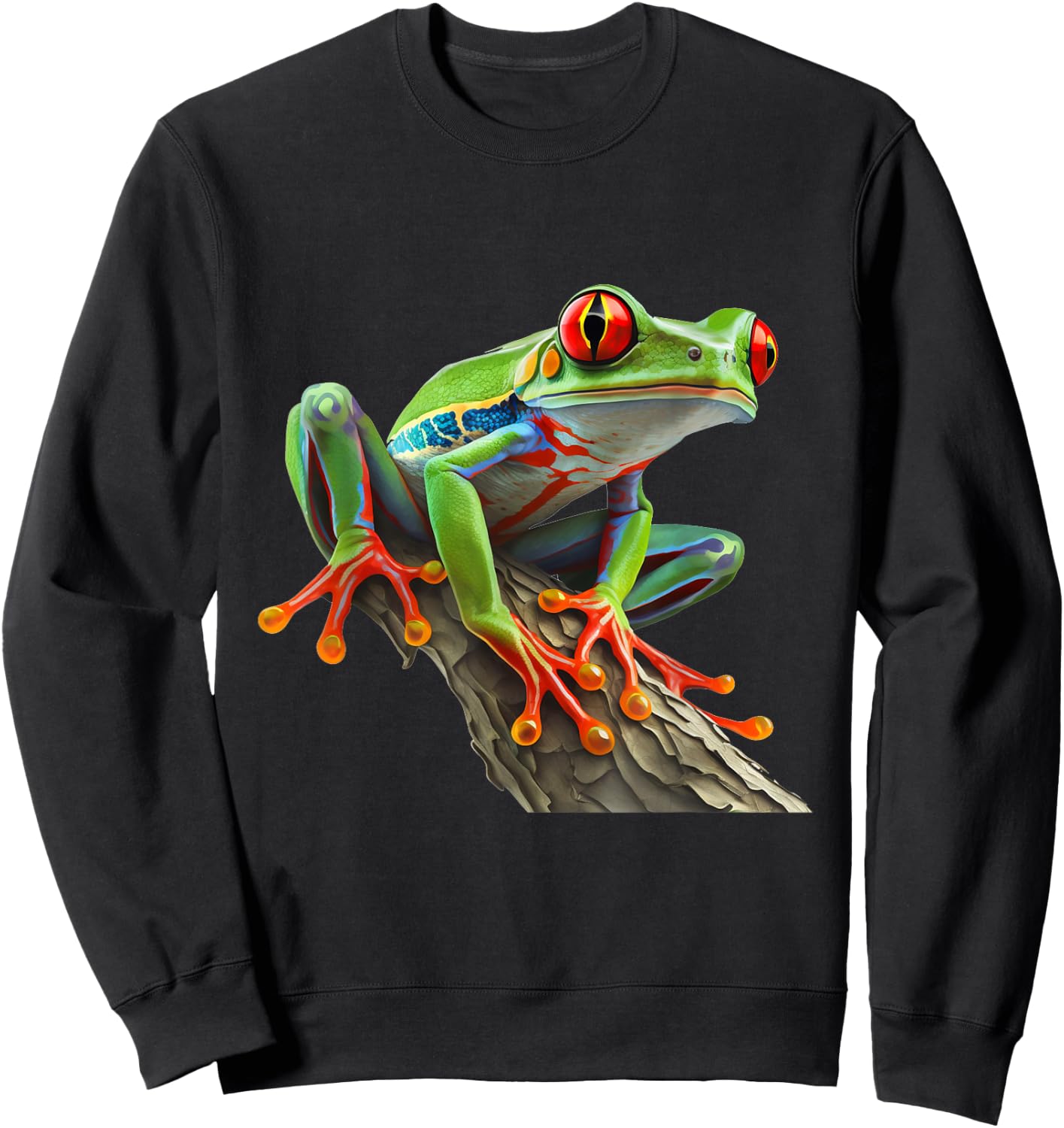 Red Eyed Tree Frog Leaping Frog Leaves Rainforest Amphibian Sweatshirt - Sweatshirt | Black