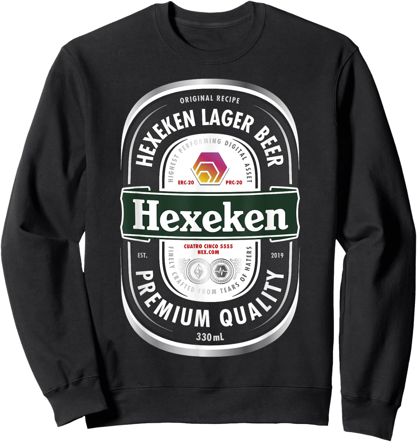 HEX Crypto Hexeken Lager Beer Brand Parody Label Hexican Sweatshirt - Sweatshirt | Black