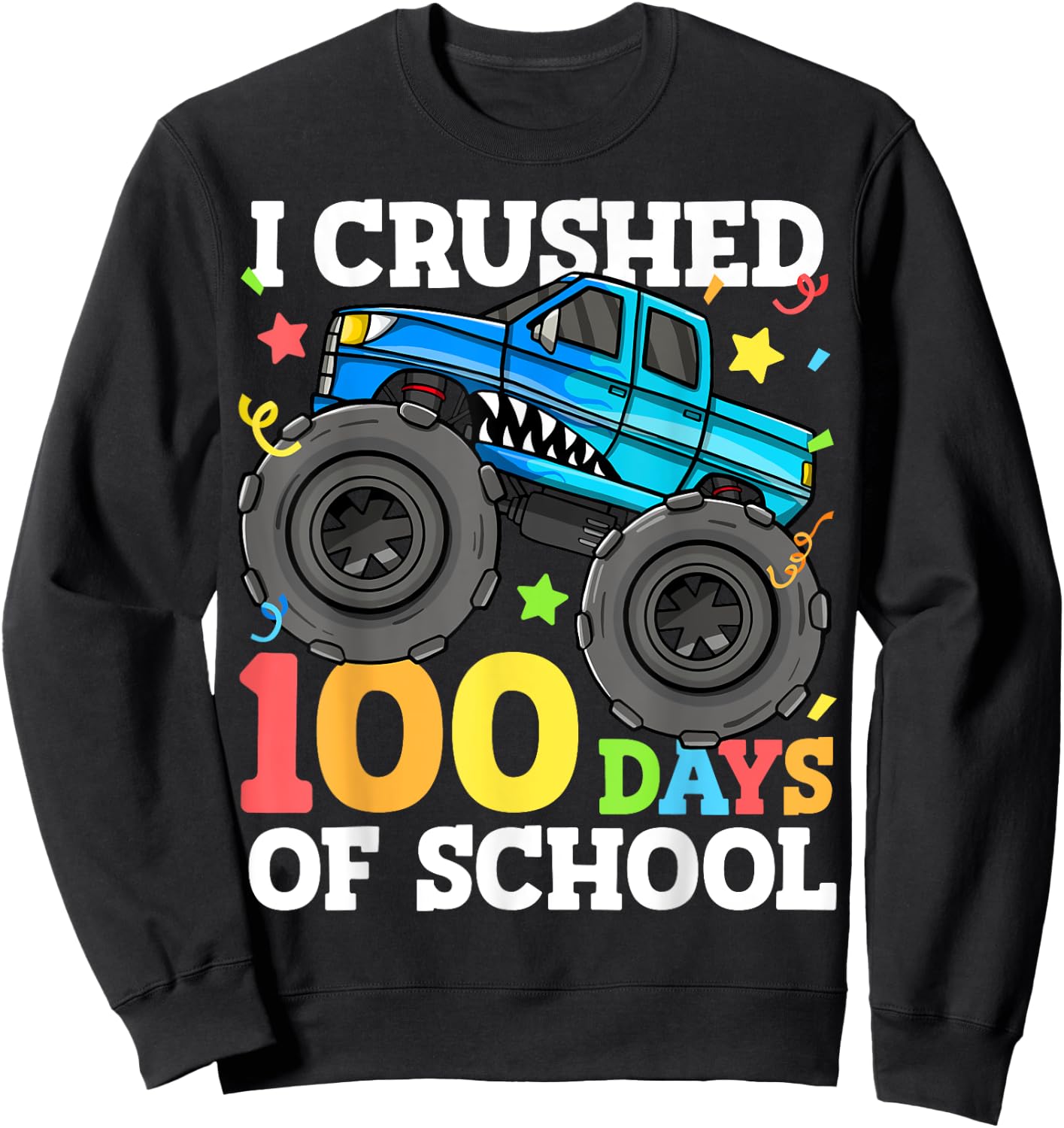 100 Days of School Monster Truck 100th Day of School Boys Sweatshirt - Sweatshirt | Black