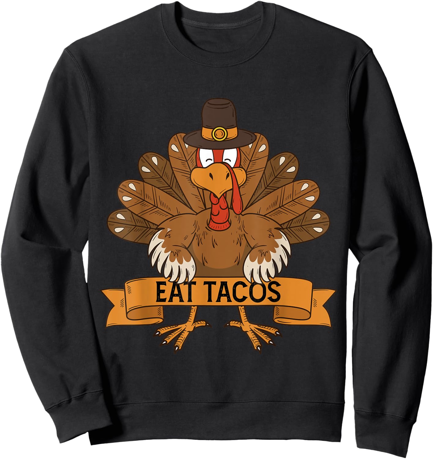 Turkey Eat Taco Adult Vegan Kids Funny Thanksgiving Sweatshirt - Sweatshirt | Black