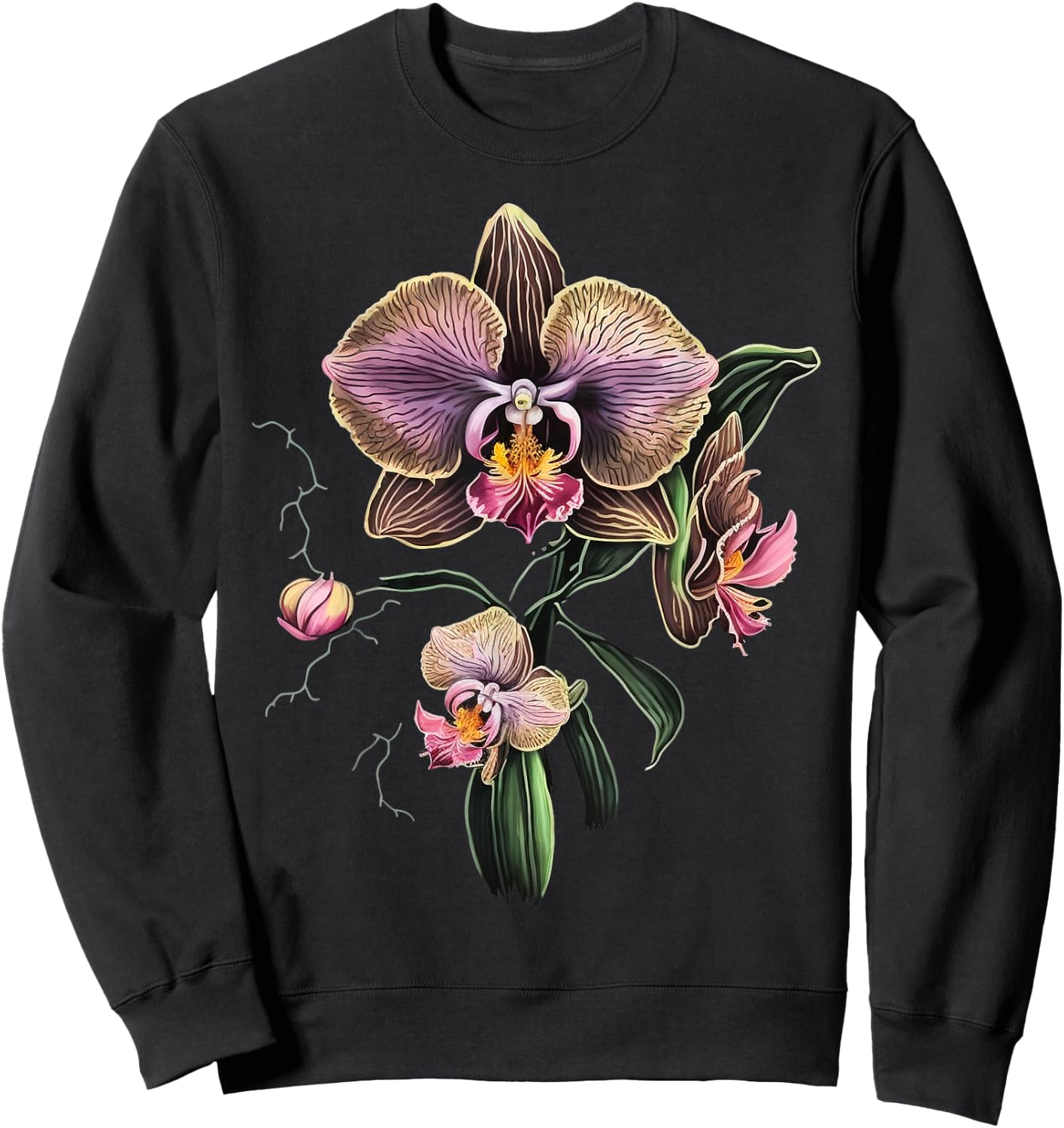Vintage Orchid Flower on Orchid Sweatshirt - Sweatshirt | Black