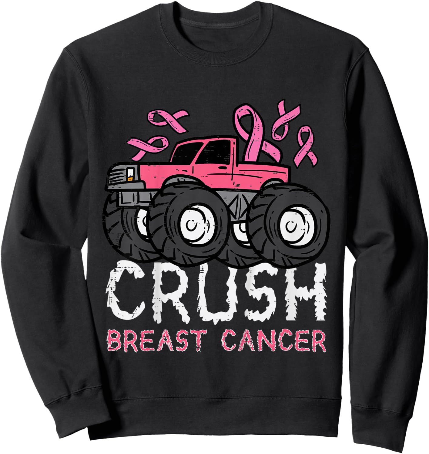 Kids Crush Breast Cancer Awareness Monster Truck Toddler Boy Kids Sweatshirt - Sweatshirt | Black