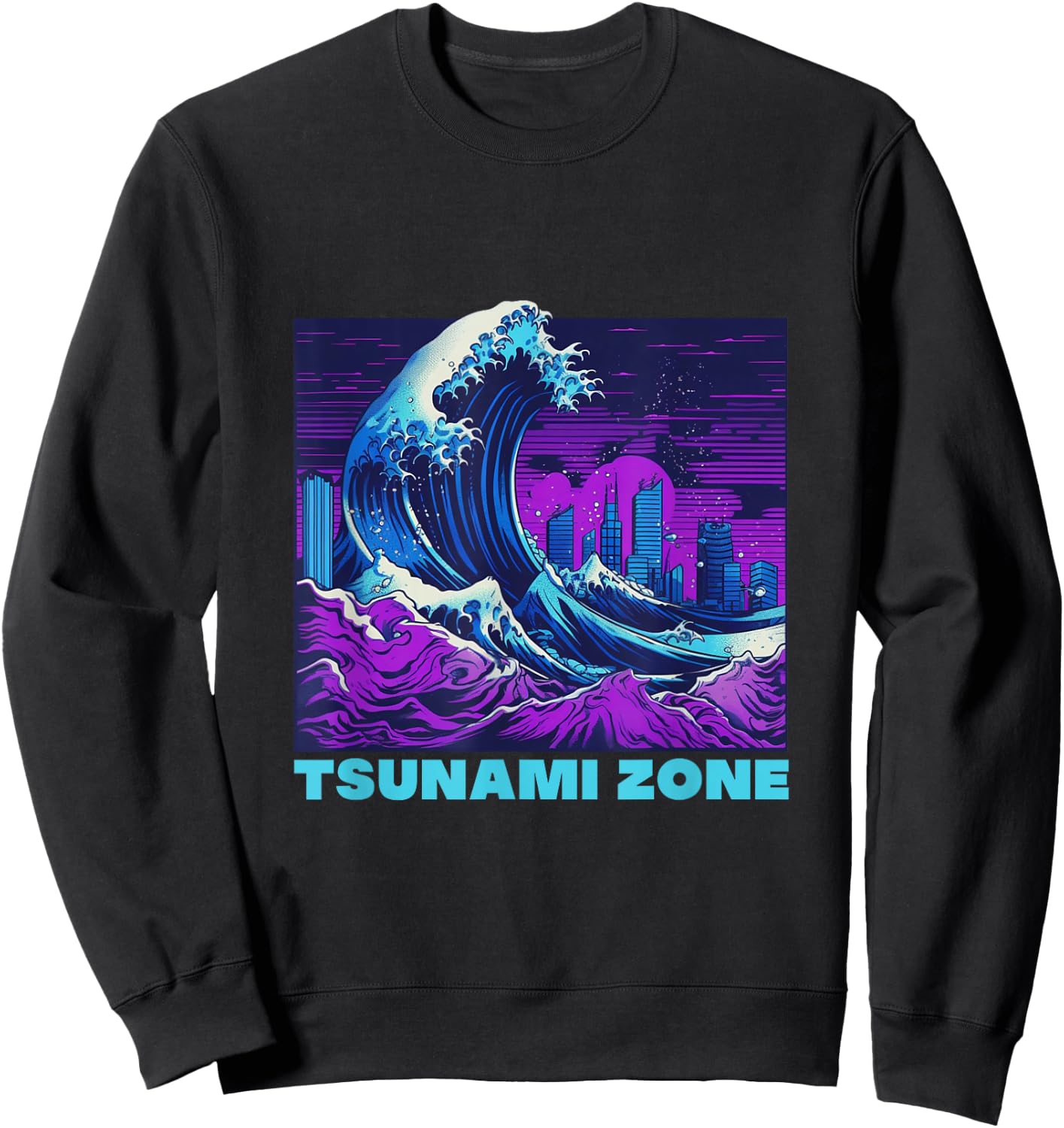 Great Wave Vaporwave "Tsunami Zone" Synthwave Tidal Wave Sweatshirt - Sweatshirt | Black