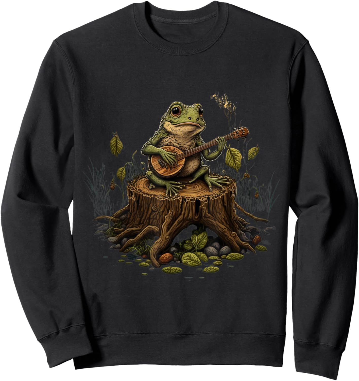 Frog Playing Banjo On Log Sweatshirt - Sweatshirt | Black