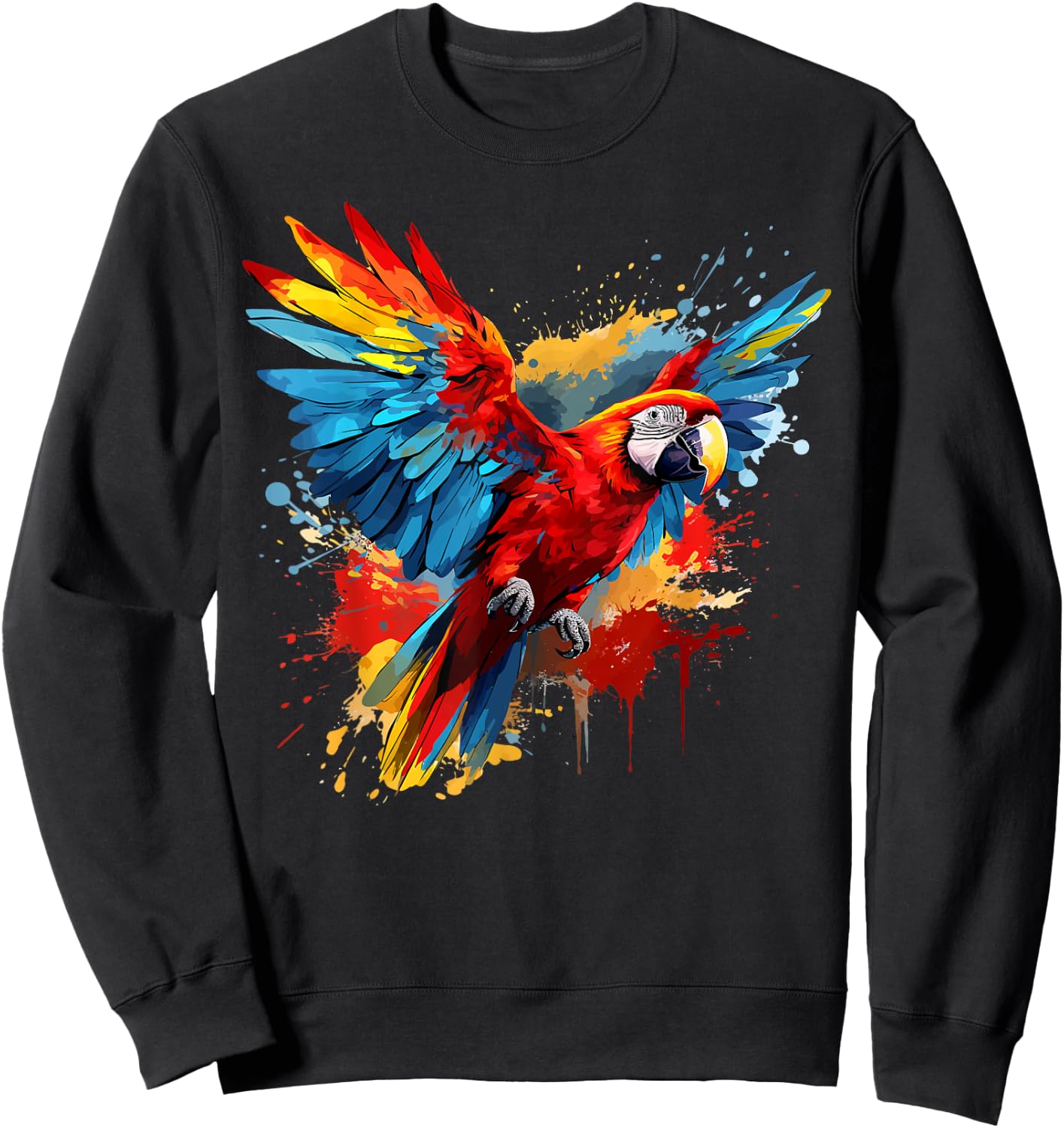 Splash Art Scarlet Macaw Parrot Lover Colorful Sweatshirt - Sweatshirt | Black