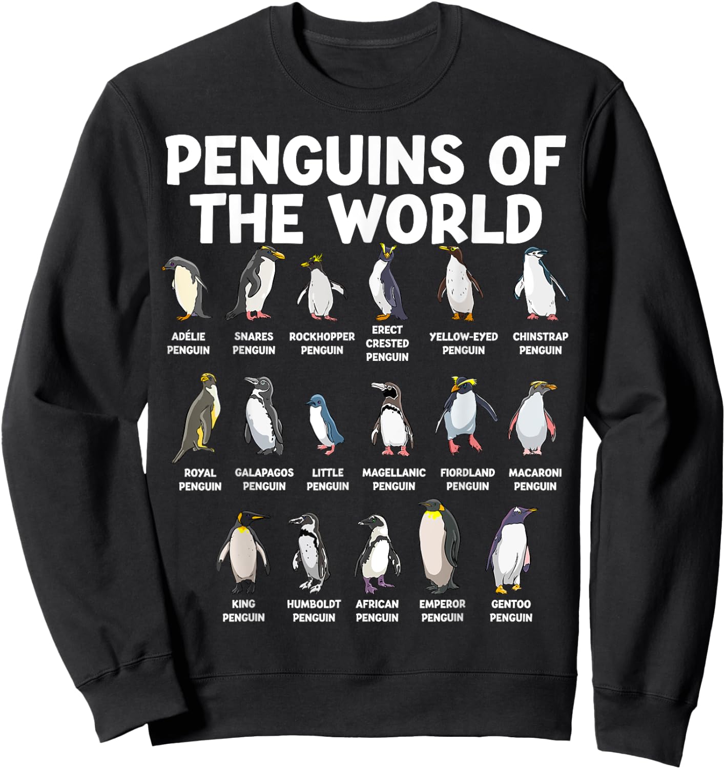 Penguins Of The World Kawaii Types Of Penguins Sea Animal Sweatshirt - Sweatshirt | Black