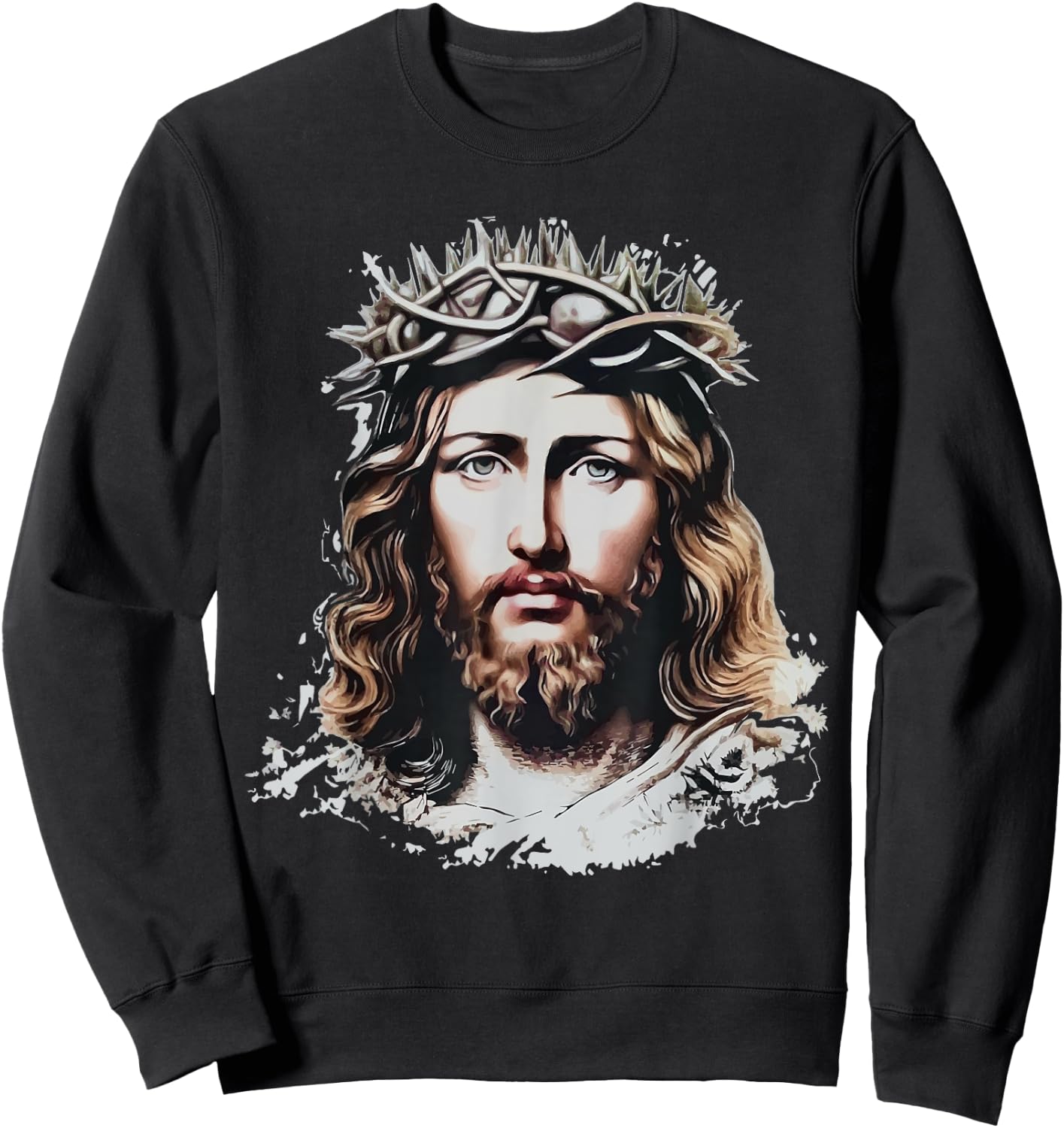 Face of Jesus Christ Crown of Thorns Catholic Faith Sweatshirt - Sweatshirt | Black