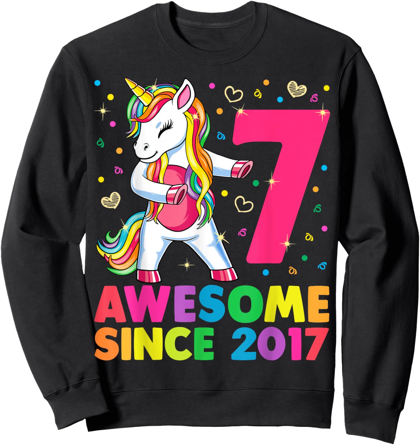 7 Years Old Unicorn Flossing 7th Birthday Girl Unicorn Party Sweatshirt - Sweatshirt | Black