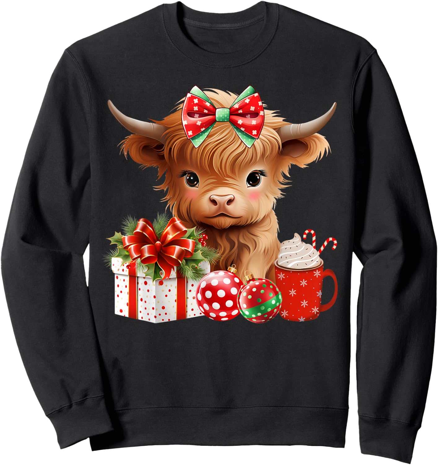 Cute Baby Highland Cow Merry Christmas Farmer Cow Xmas Sweatshirt - Sweatshirt | Black