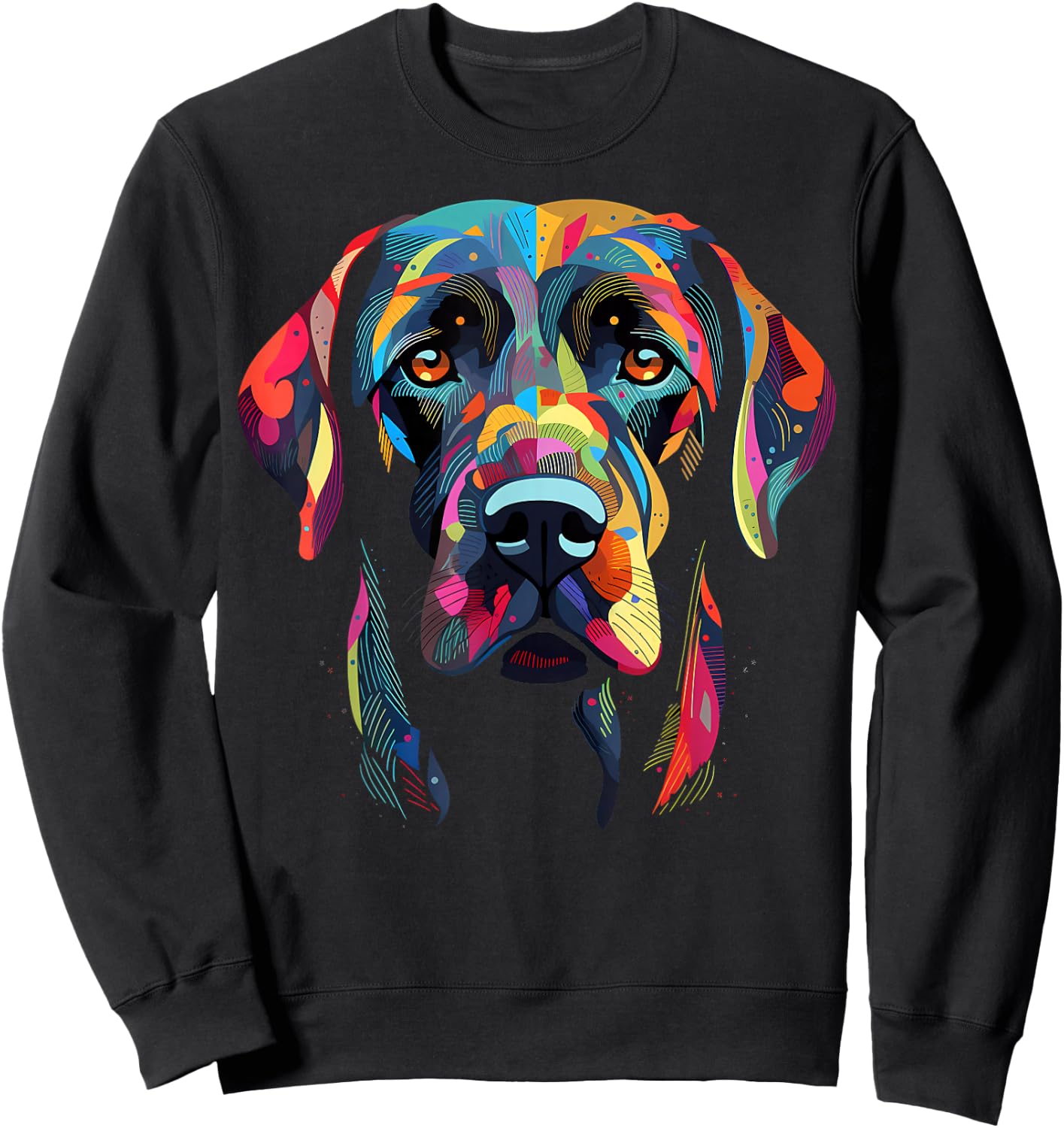 Labrador Retriever Colorful Dog Face Funny Lab Lover Black Sweatshirt - Sweatshirt | Black