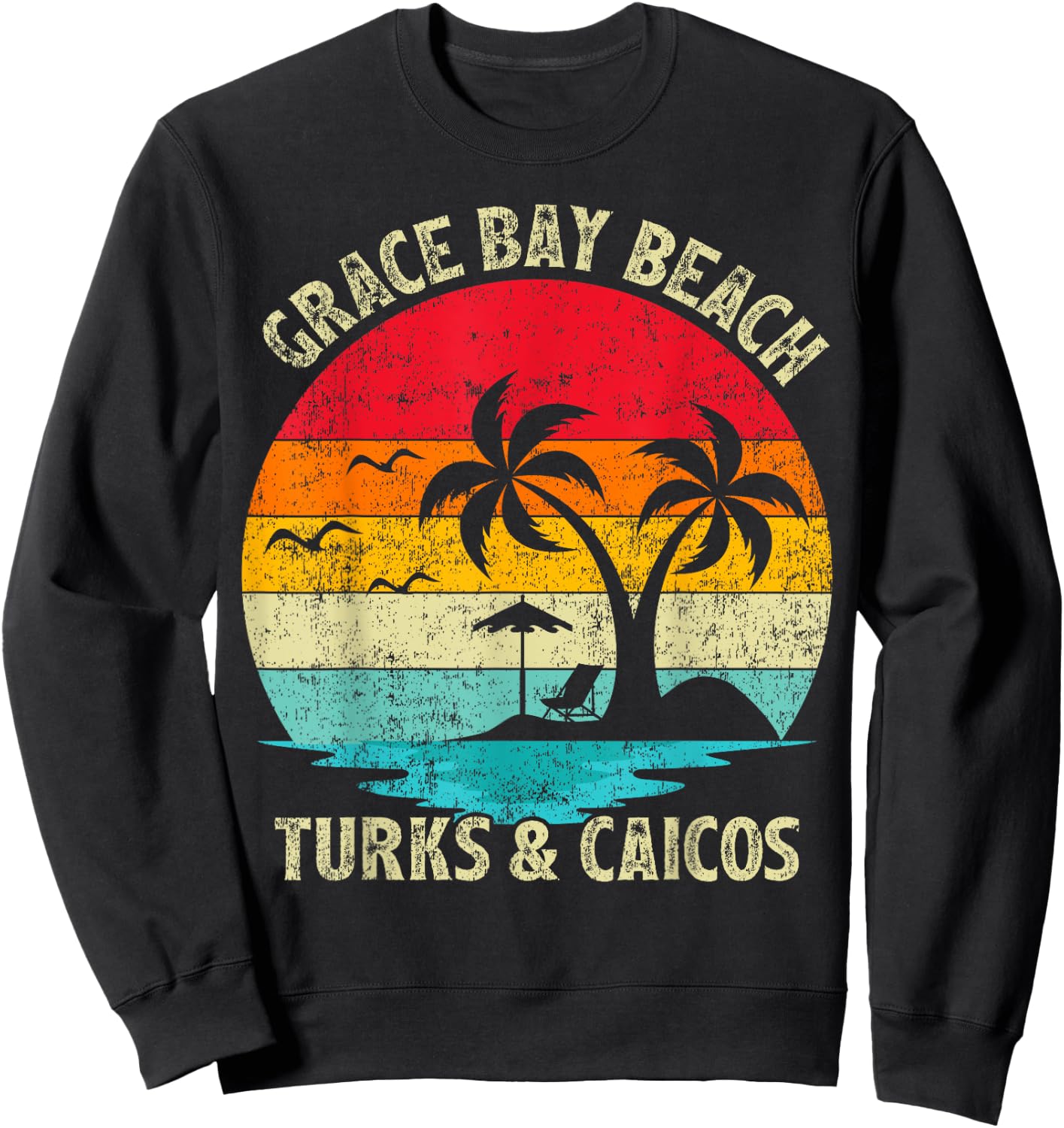 Family Vacation Vintage Turks And Caicos Grace Bay Beach Sweatshirt - Sweatshirt | Black