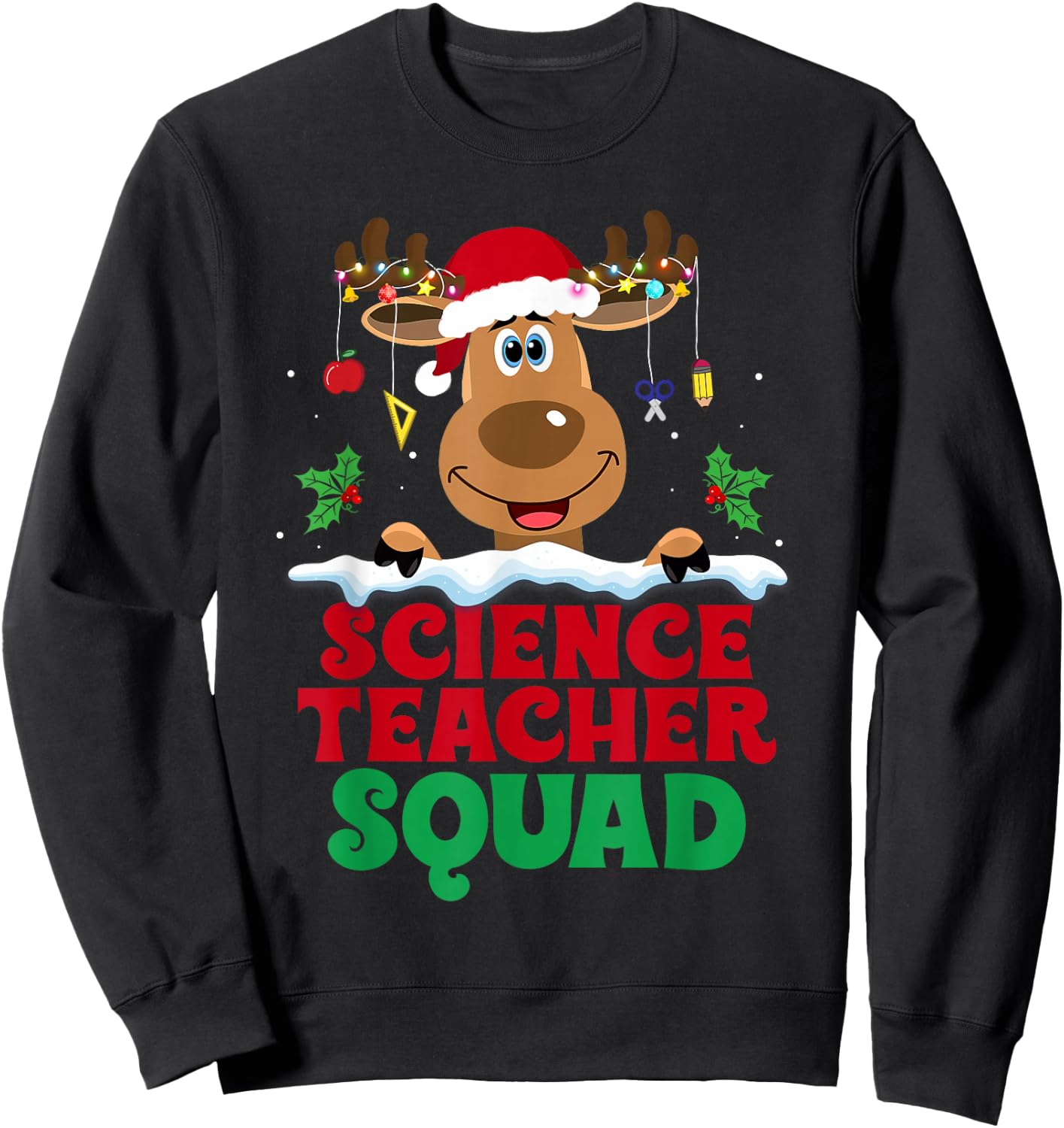 Science Teacher Squad Reindeer Santa Hat Funny Christmas Sweatshirt - Sweatshirt | Black