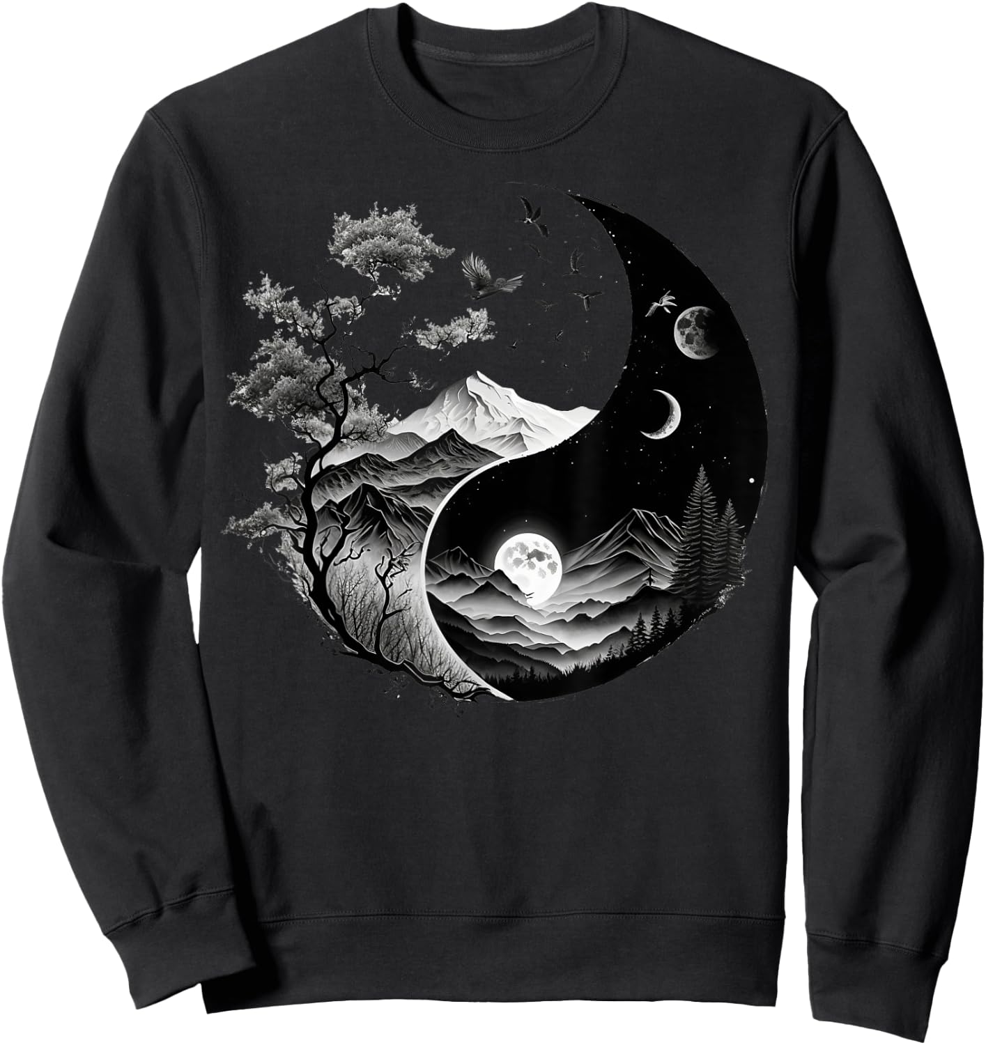 Taoism Symbol on Black and White Nature Taijitu Yin Yang Sweatshirt - Sweatshirt | Black
