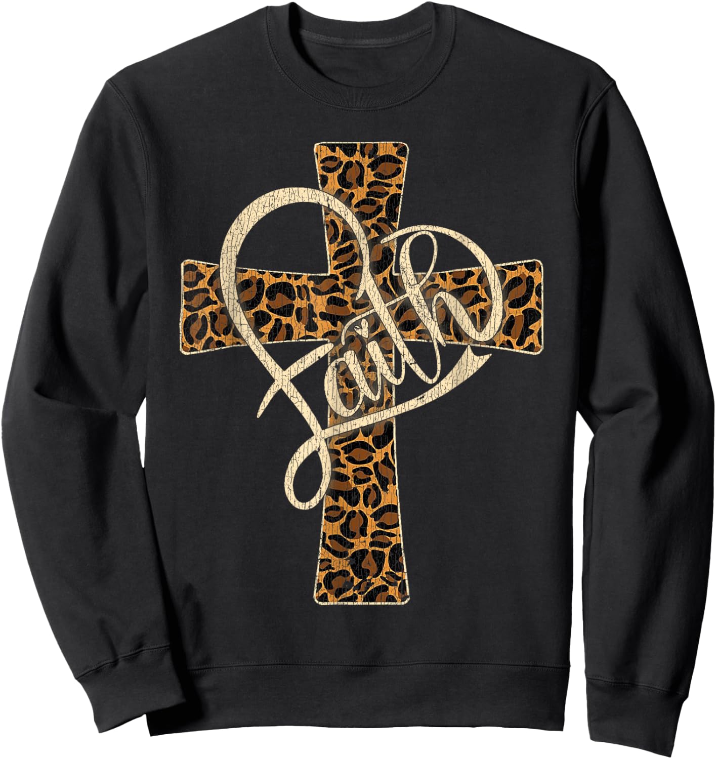 Vintage Faith Christian Men Leopard Cheetah Print Sweatshirt - Sweatshirt | Black