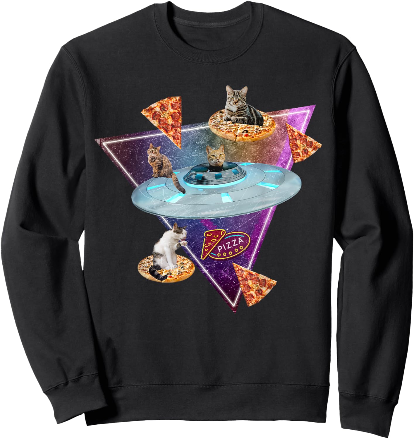 Funny UFO Space Pizza Galaxy Cat Women Kids Sweatshirt - Sweatshirt | Black