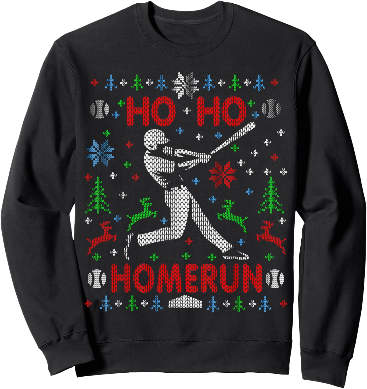 Ho Ho Homerun Baseball Ugly Christmas Sweater Party Hitter Sweatshirt - Sweatshirt | Black
