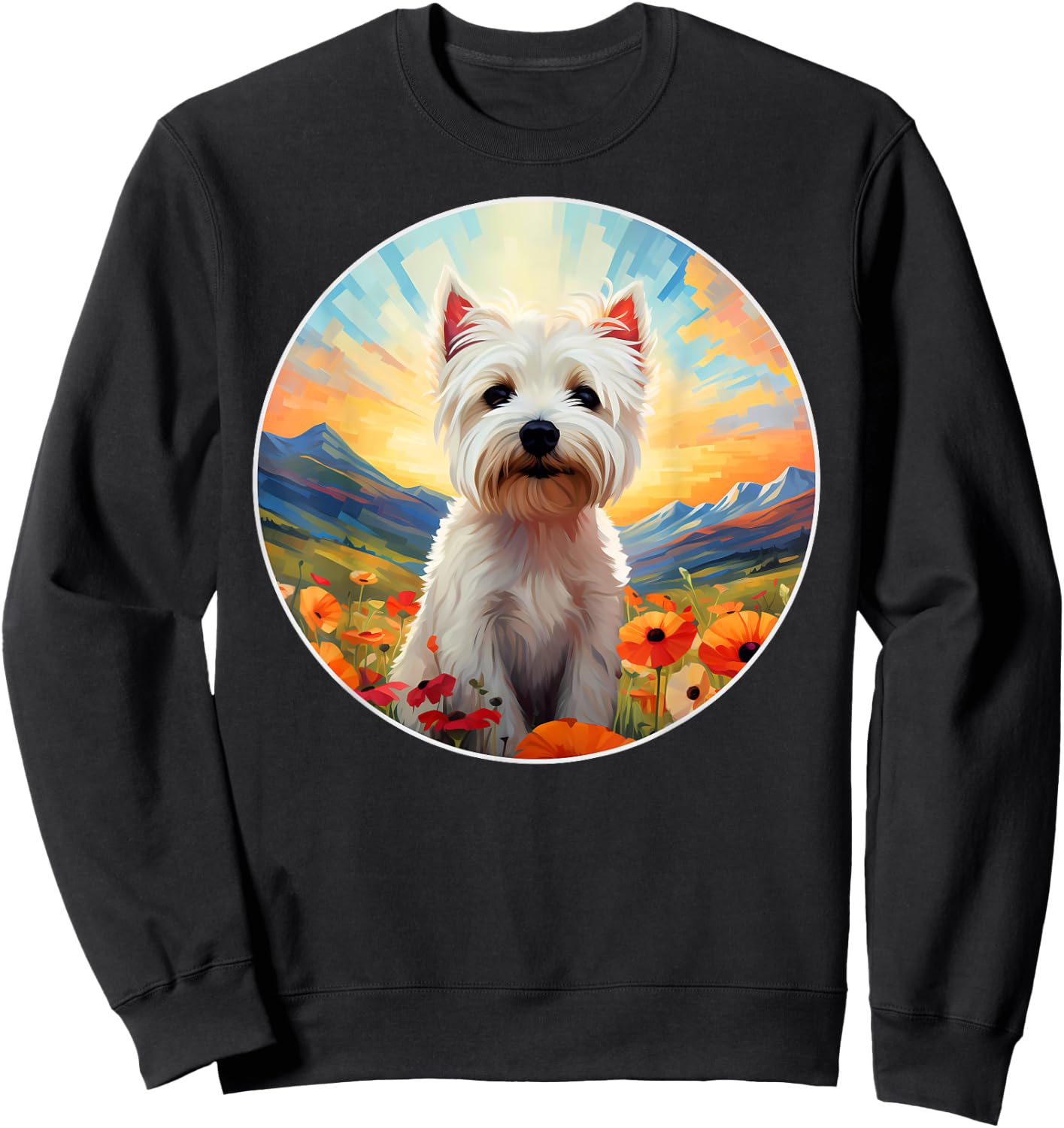 Cute West Highland Terrier Westie Flower Mountain Sunset Dog Men Women Girls Kids Sweatshirt - Sweatshirt | Black