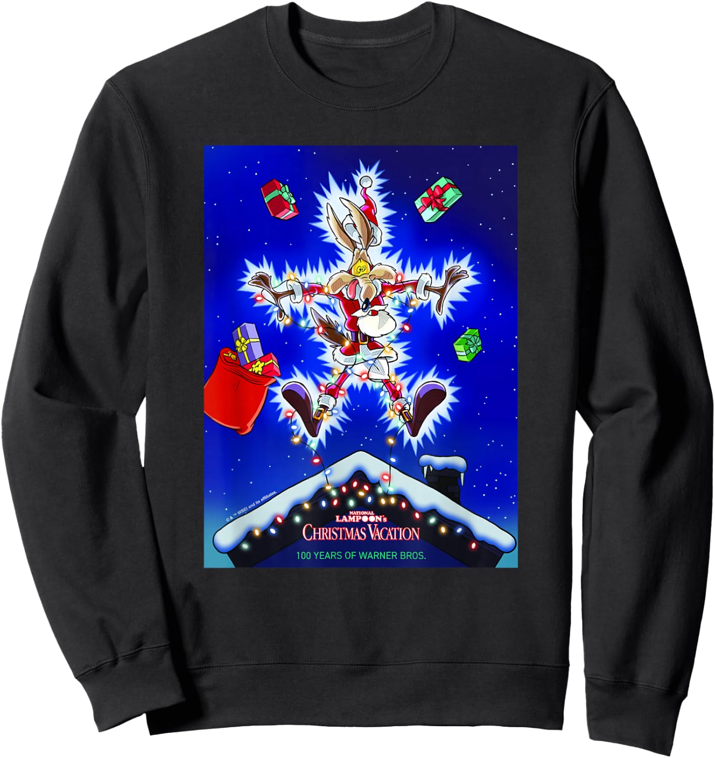 WB 100 Looney Tunes Christmas Vacation Wile E. Coyote Santa Sweatshirt - Sweatshirt | Black