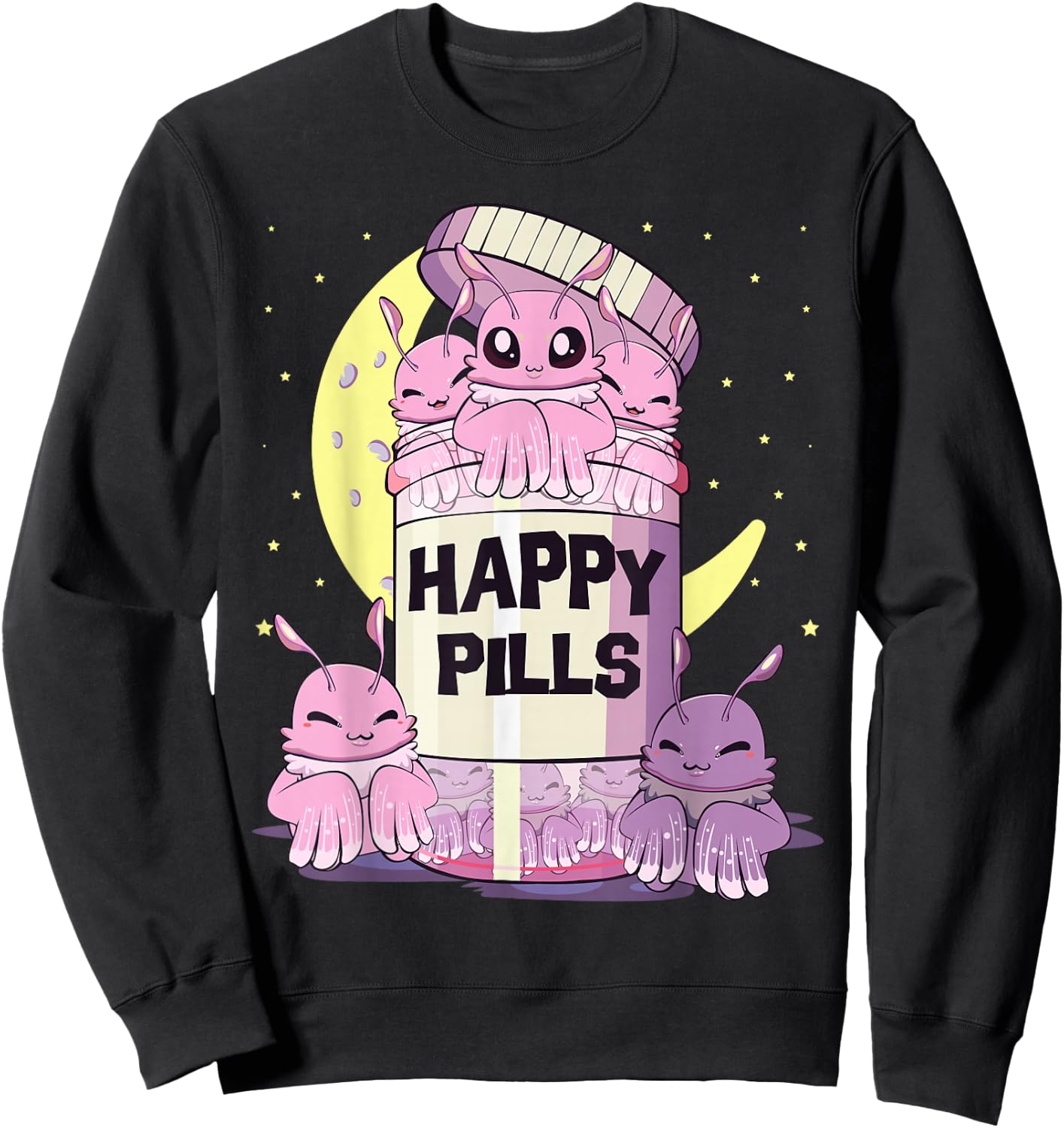 Pastel Goth Kawaii Cute Happy Pills Mothman Sweatshirt - Sweatshirt | Black