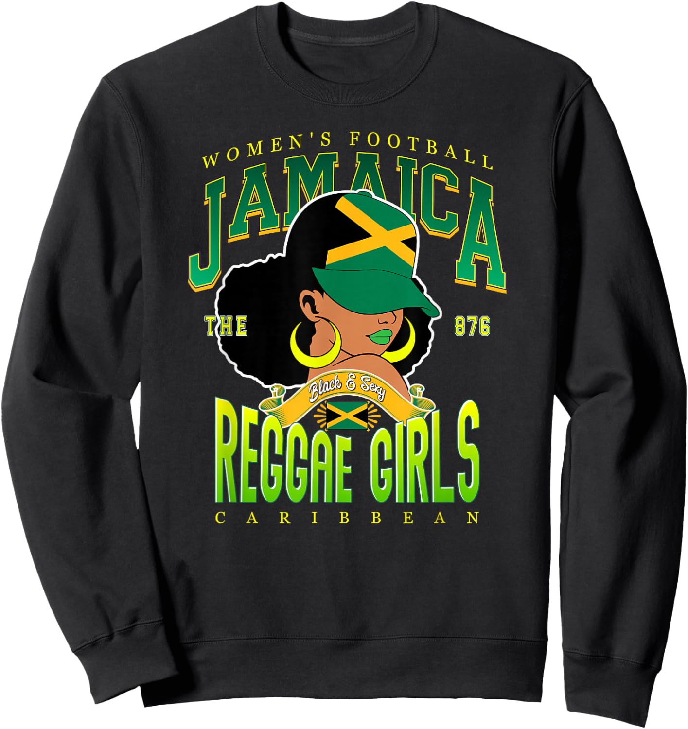 Kingston Reggae Girls Black & Sexy Afro Pride Design Sweatshirt - Sweatshirt | Black
