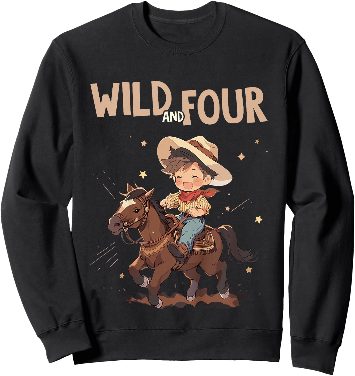 Kids 4th Birthday Cute Little Cowboy Western - Wild and Four Sweatshirt - Sweatshirt | Black