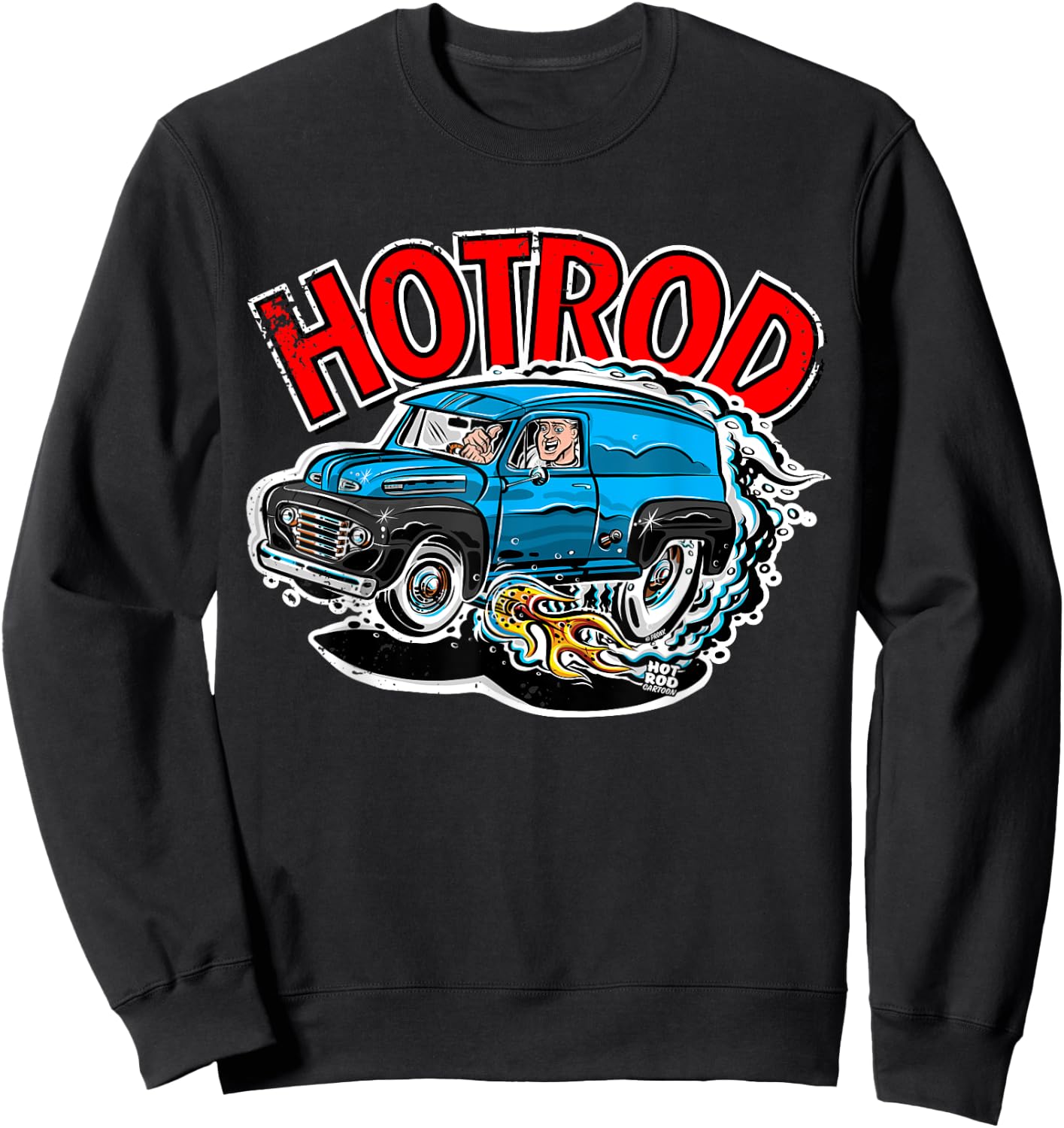 Hot Rod Blue Panel Truck Cartoon Vintage style Sweatshirt - Sweatshirt | Black